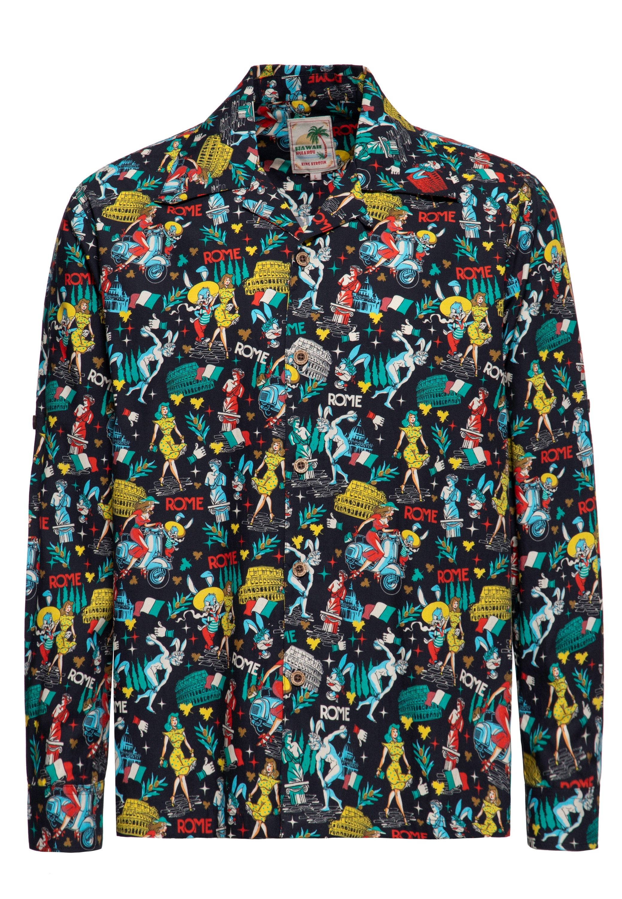 KingKerosin Langarmhemd Bunny in Rome mit Allover-Print