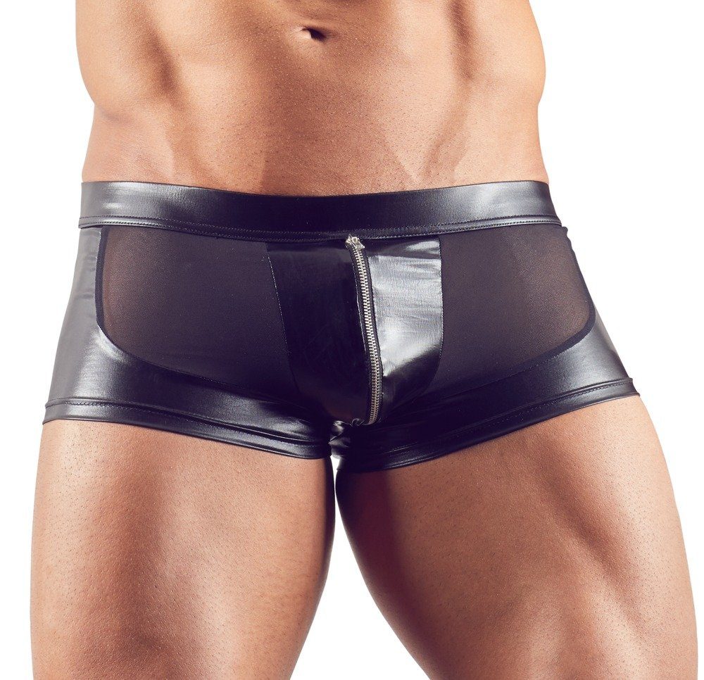 Svenjoyment Boxershorts Wetlook Boxershorts mit Reißverschluss - schwarz (1-St) Powernet mit Wetlook-Einsätzen