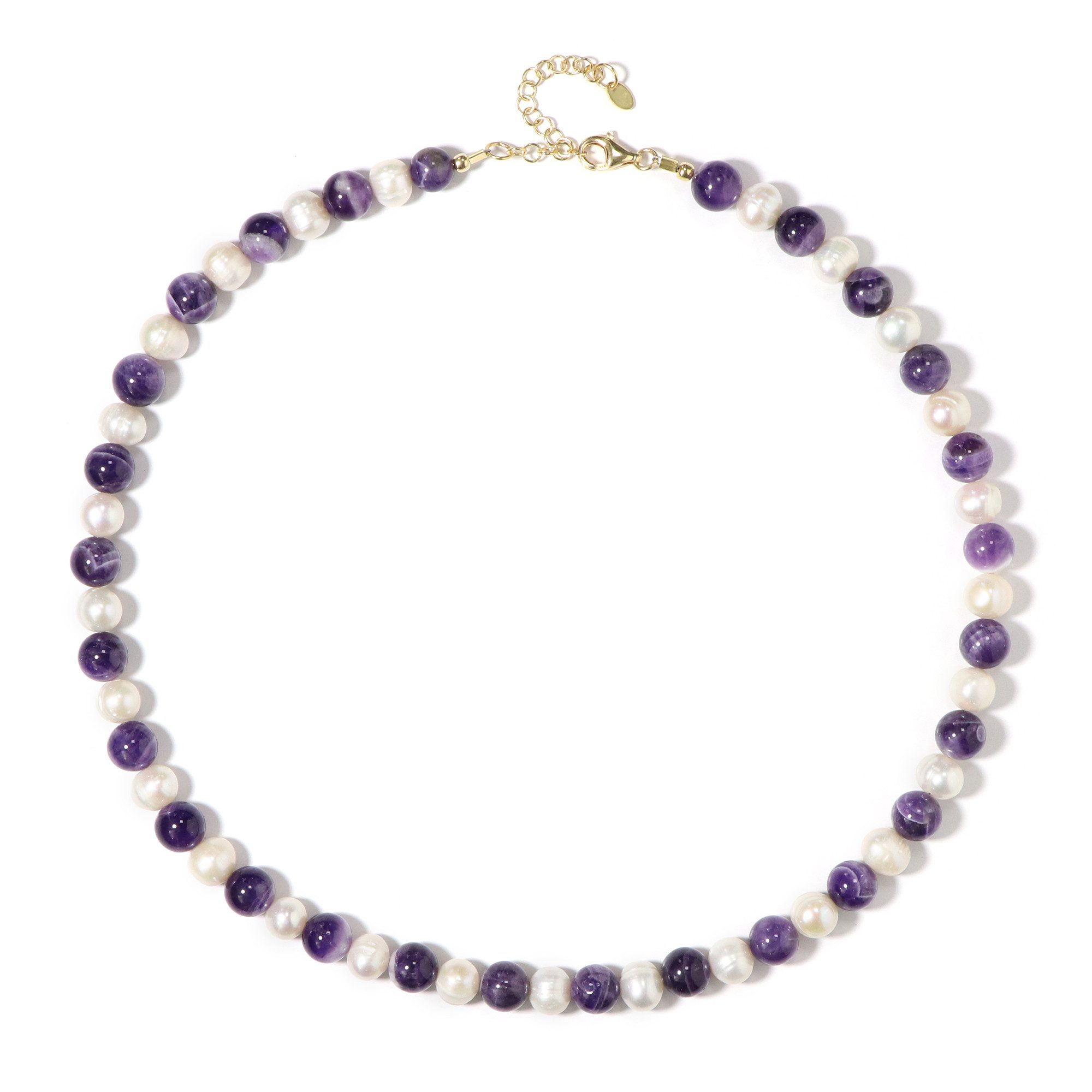 Silberkette Amethyst Kette 98,06 ct mit Süßwasserperlen, 925er Silber vergoldet