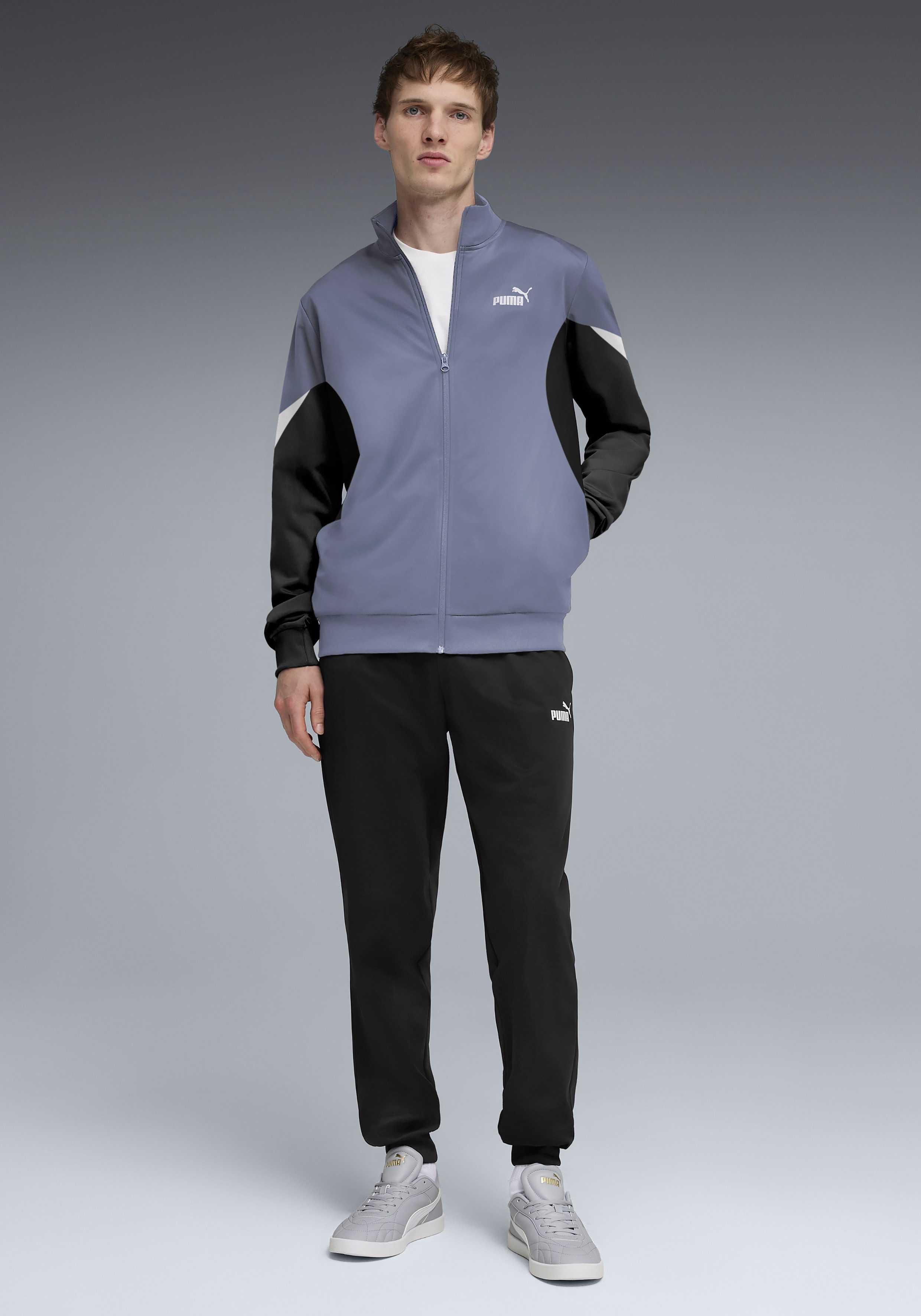 PUMA Trainingsanzug ESS BLOCK POLY SUIT (2-tlg), ohne Kapuze, Regular Fit, pflegeleicht