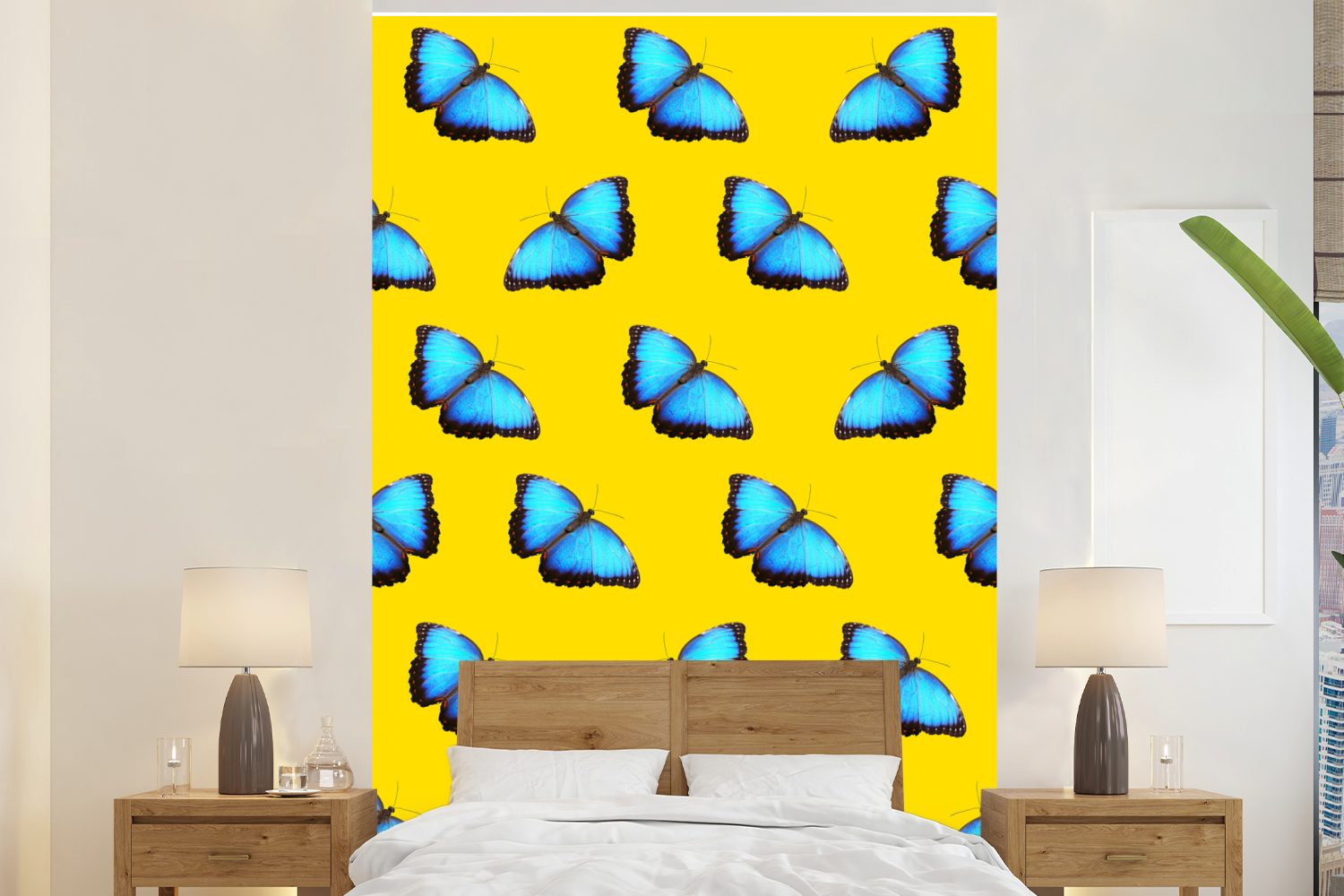MuchoWow Fototapete Schmetterlinge - Blau - Muster, Matt, bedruckt, (3 St), Montagefertig Vinyl Tapete für Wohnzimmer, Wandtapete