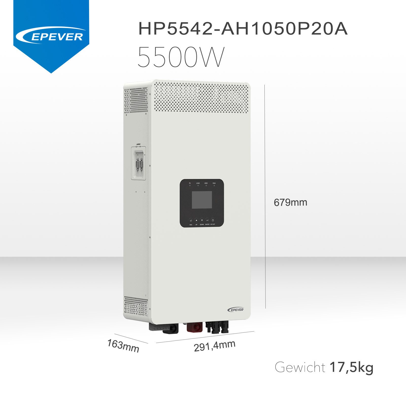 enjoy solar Wechselrichter EPEVER® HP Series 20A Inverter/Charger 3500W 5500W, HP3542, HP5542, (Unterstützung des Batteriebetriebs und AC-Betriebs), Tracking-Effizienz von über 99,5 %