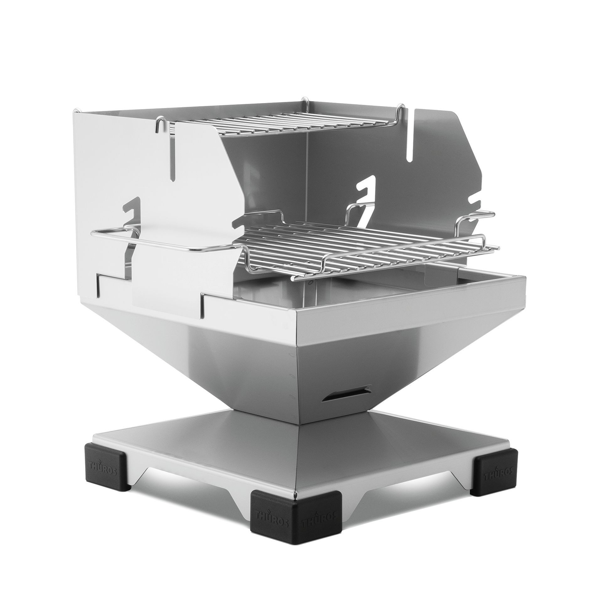 Thüros Holzkohlegrill T1 Direkt Plus Set, inkl. Windansteckblech & Warmhalterost, Edelstahl