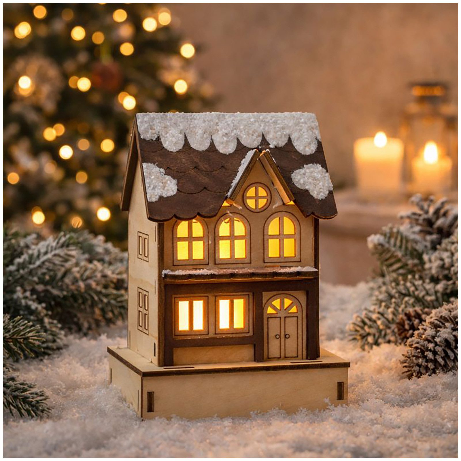 HGD Holz-Glas-Design Weihnachtsfigur LED Stadthaus Weihnachtsdekoration (Stück, 1 St., 1 Weihnachtsfigur)