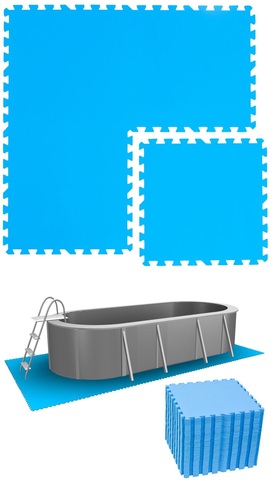 eyepower Bodenmatte 9,5 m² Poolunterlage 40 EVA Matten 50x50 Pool Set, erweiterbares Stecksystem Blau