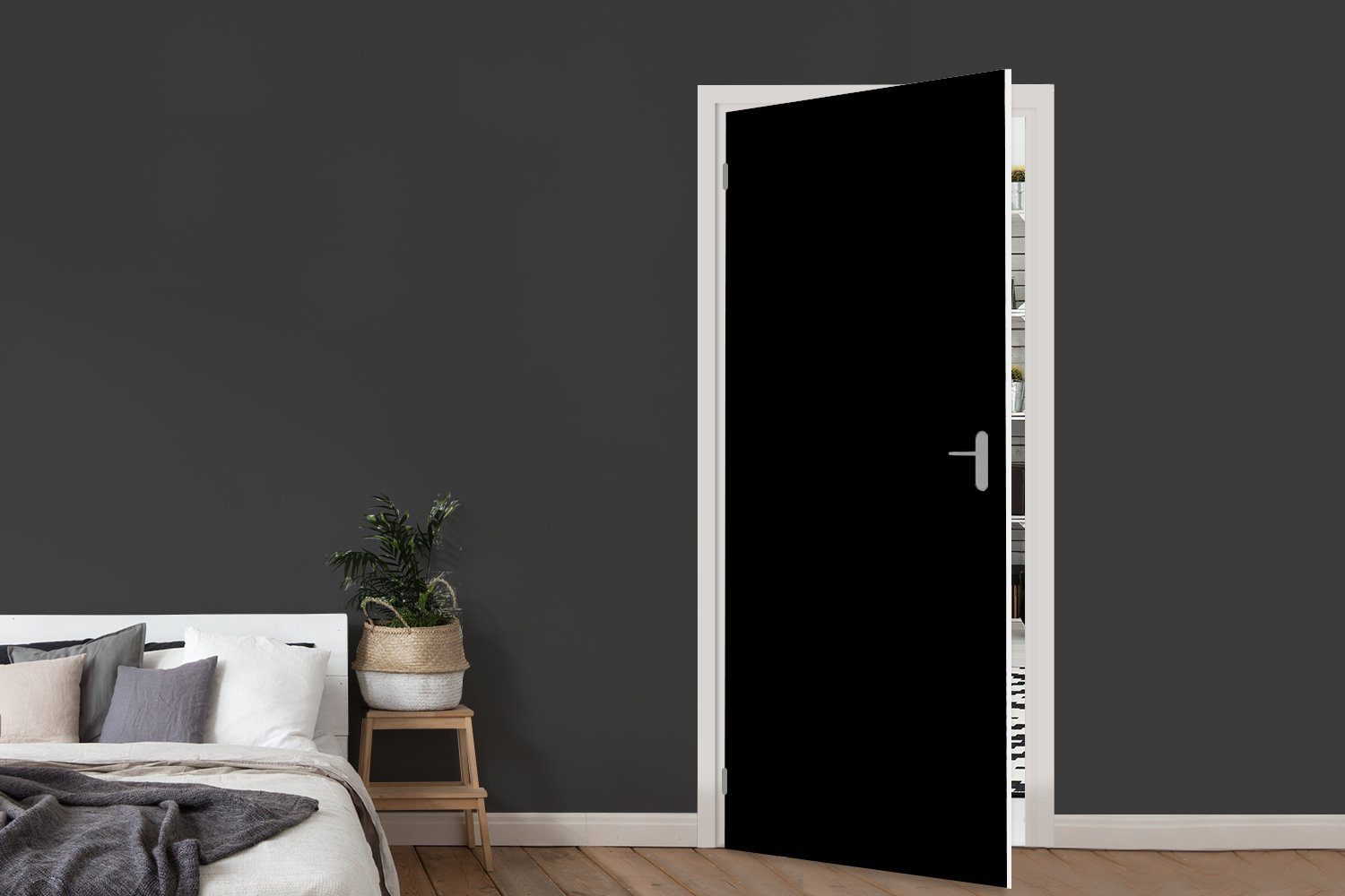 Tür, Schwarz - Matt, Türtapete Fototapete St), 75x205 bedruckt, für (1 Einfarbig, MuchoWow Türaufkleber, cm