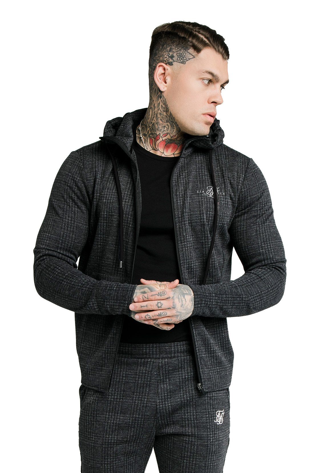 Siksilk CHECK Zipper Grey HOODIE SikSilk SS-17885 AGILITY Herren Sweater TONAL