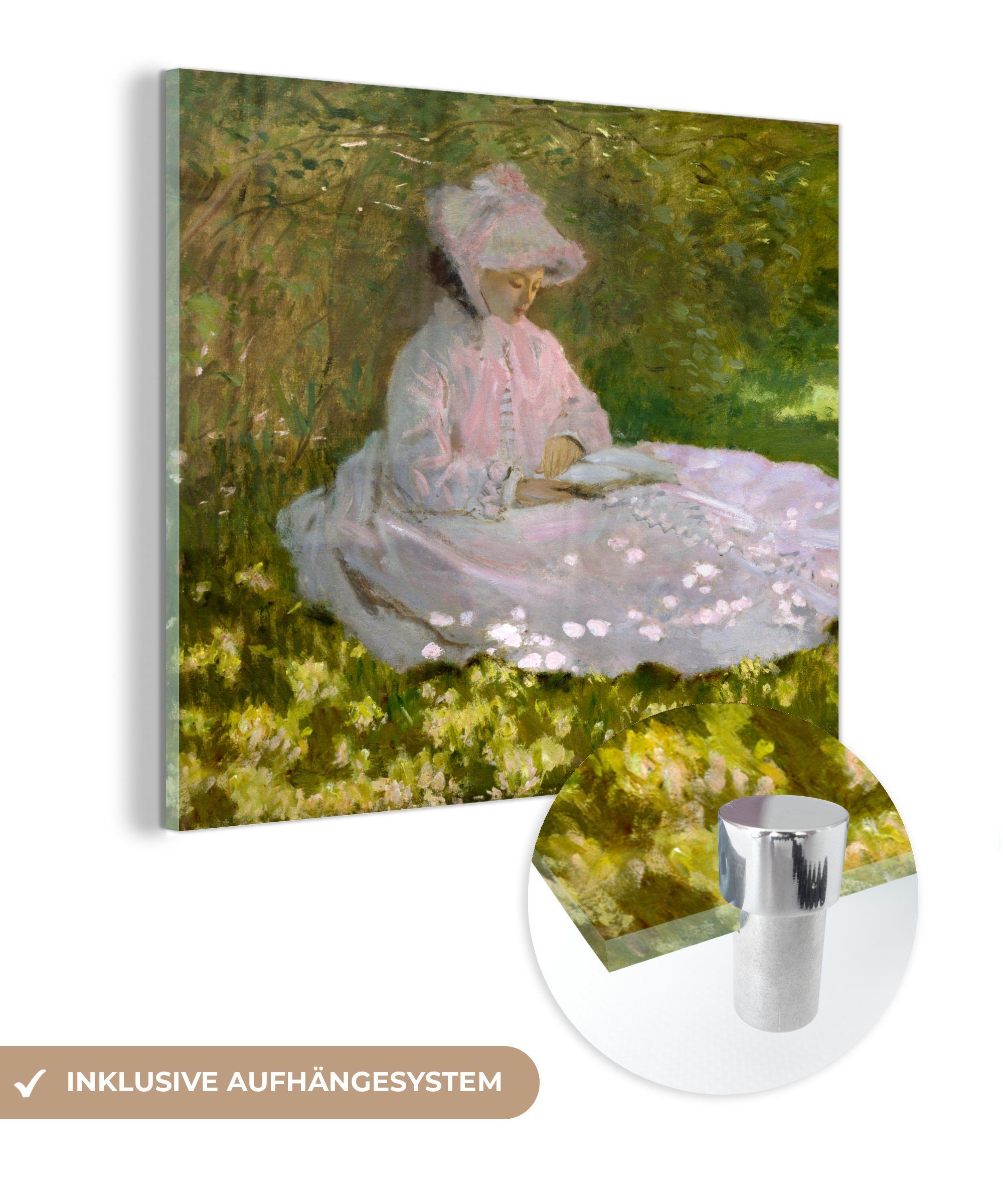MuchoWow Acrylglasbild Lesende Frau - Claude Monet, (1 St), Glasbilder - Bilder auf Glas Wandbild - Foto auf Glas - Wanddekoration