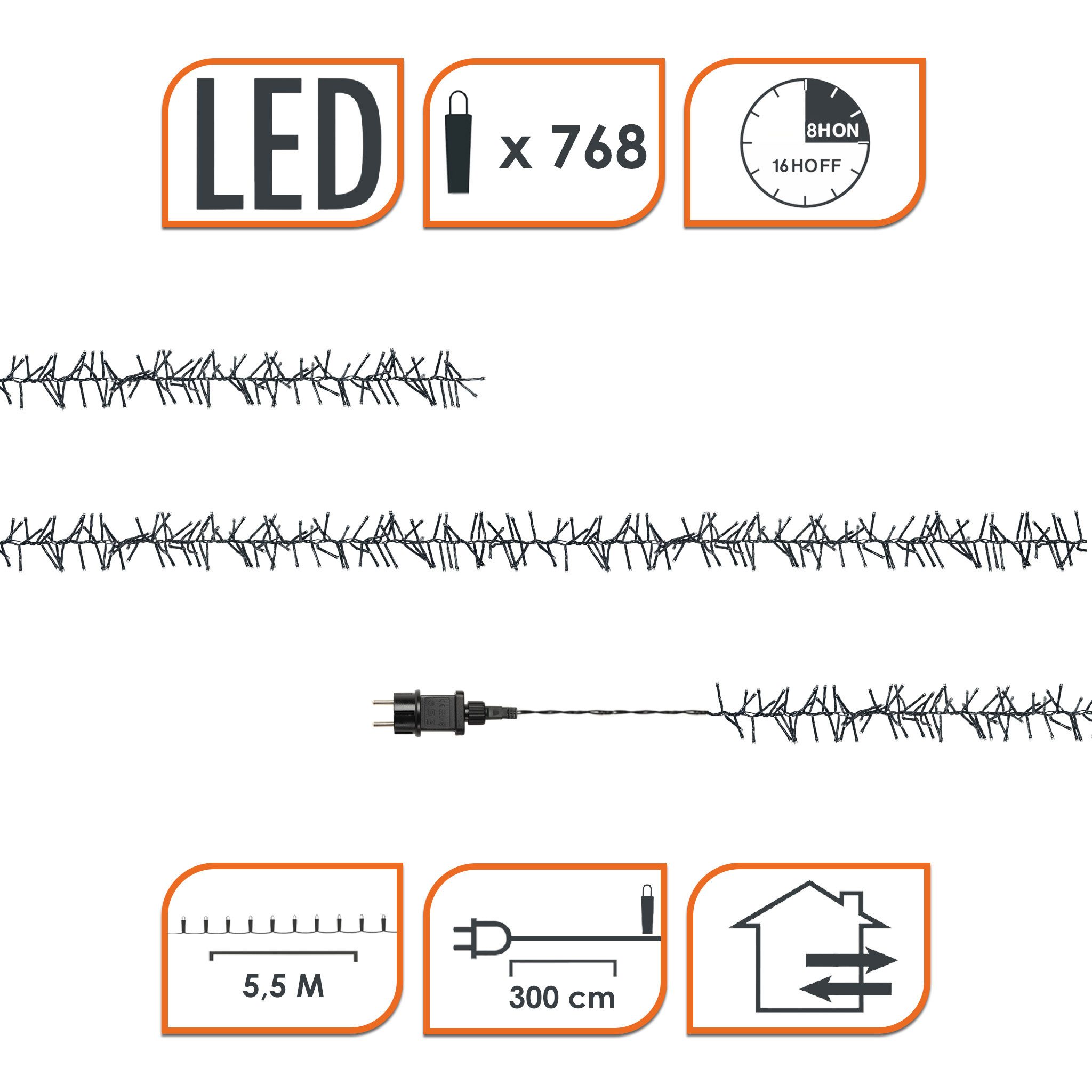 Spetebo LED-Lichterkette Büschel Lichterkette warmweiß - 5,5 m / 768 LED, 10-flammig, Deko Baum Beleuchtung mit Controller und Speicherchip Indoor/Outdoor – Bild 2 von 5