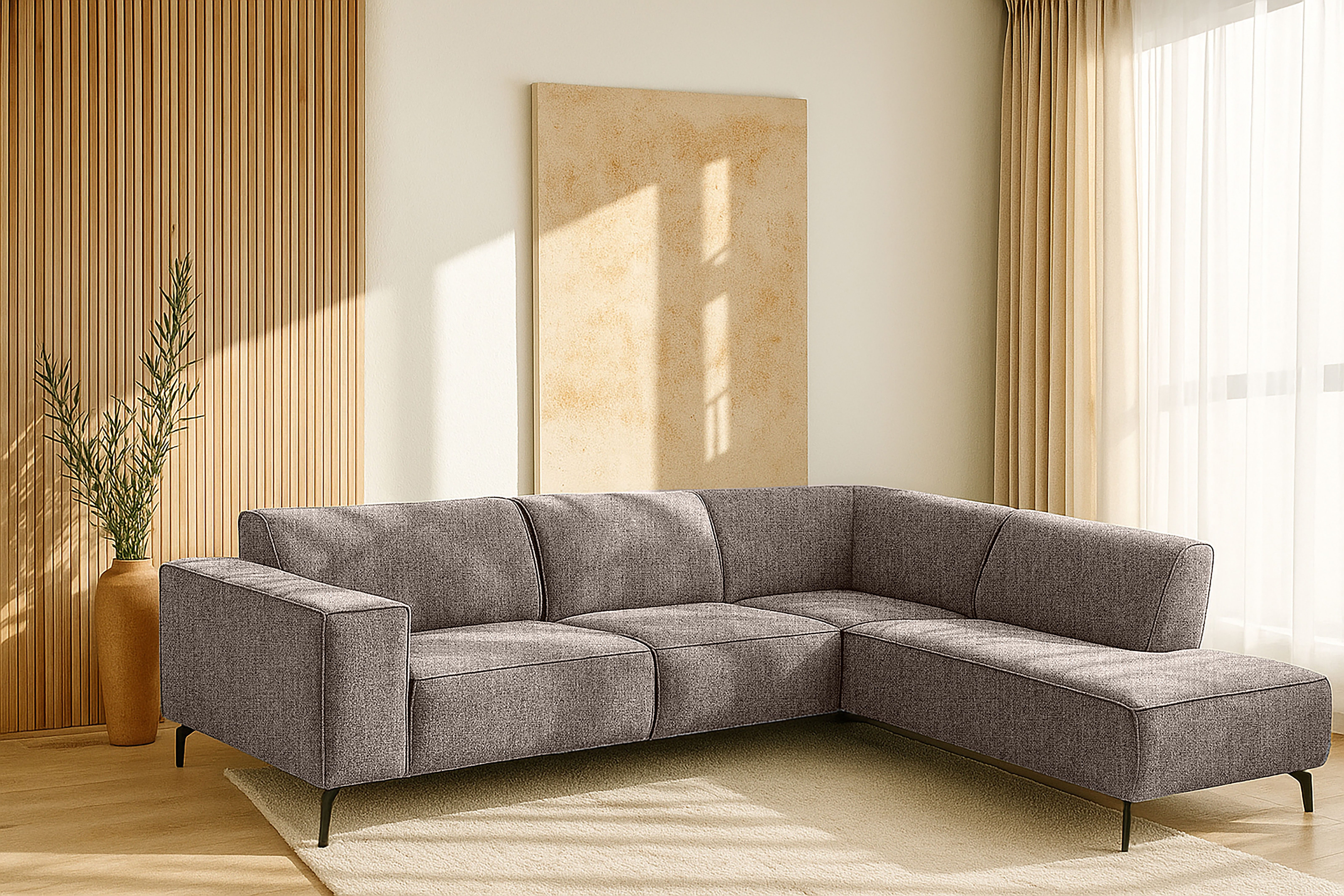 Home affaire Ecksofa LORCAN mit Metallfüßen, Breite 275 cm, weiches Sitzgefühl, Metallfüße, Lederoptik, Struktur, Bouclé