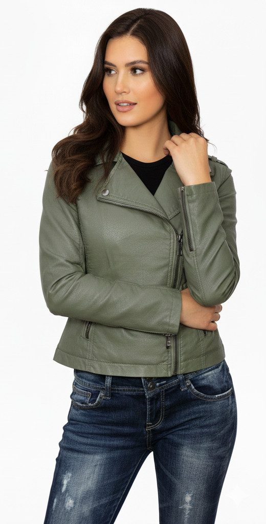 Urban Surface Lederjacke Taillierte Kunstleder-Übergangsjacke im Moto-Stil