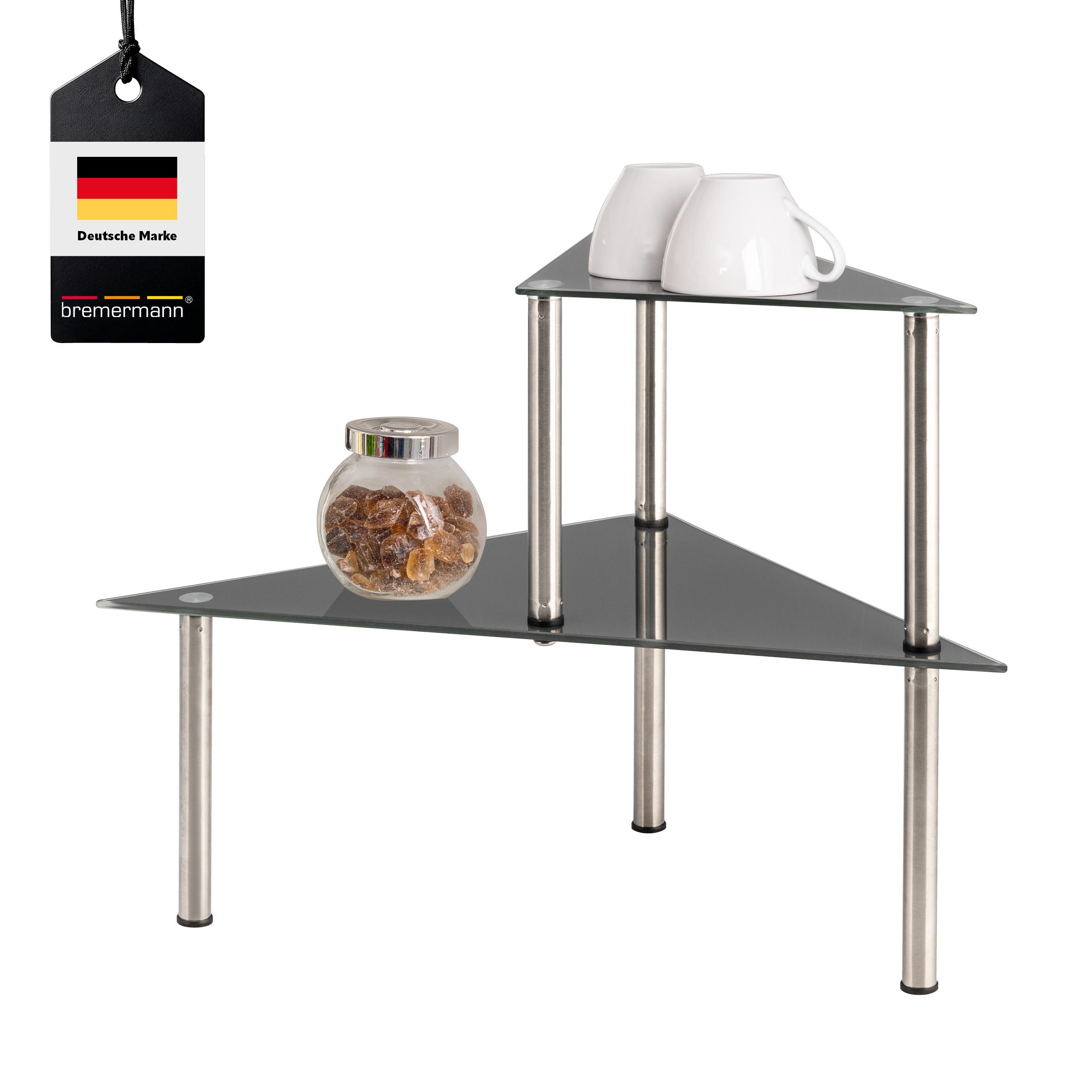 bremermann Küchenregal Glas-Eckregal, Küchenregal mit Glasplatten und Edelstahlfüßen, grau