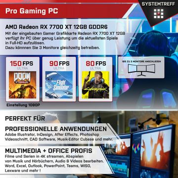 SYSTEMTREFF Gaming-PC (AMD Ryzen 5 7500F, Radeon RX 7700 XT, 32 GB RAM, 1000 GB SSD, Luftkühlung, Windows 11, WLAN)