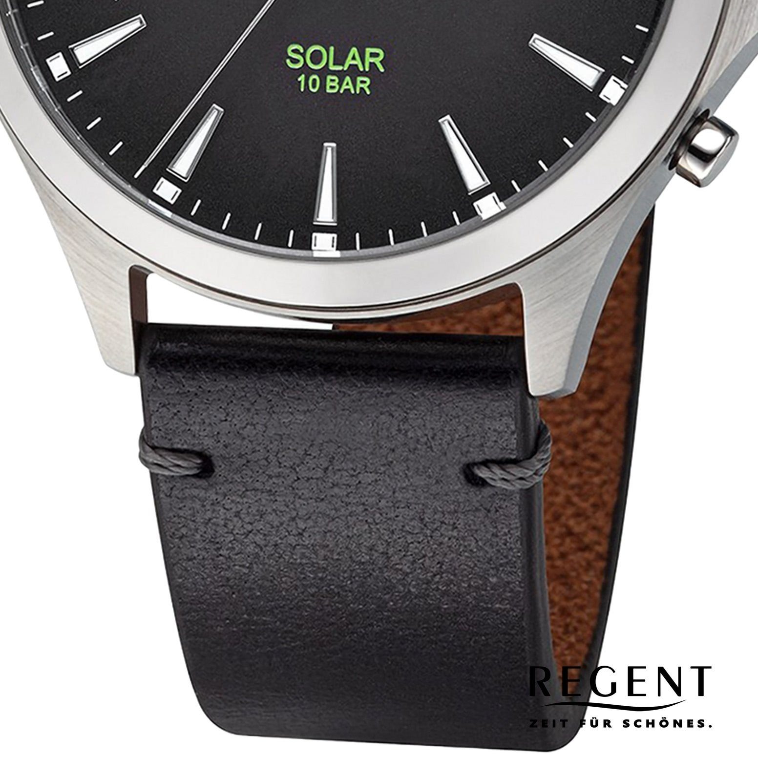 Regent Solaruhr Regent Herren Solaruhr Analog Lederarmband, (Solaruhr), Herren Solaruhr rund, extra groß (ca. 41mm), Lederarmband