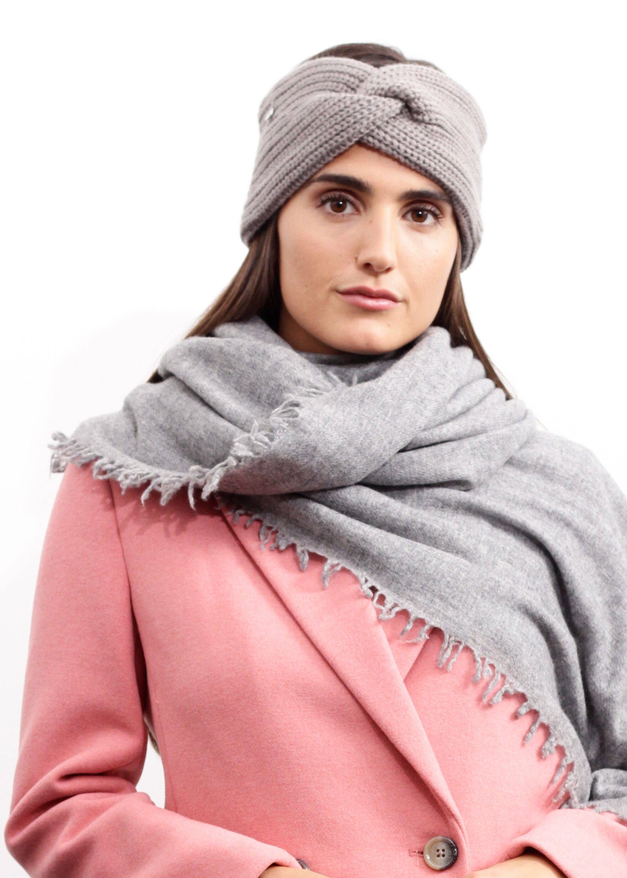 Codello Strickmütze Turban-Stil Kaschmirweiches Moderner Stirnband LIGHT GREY