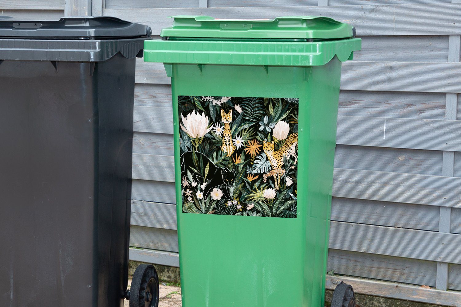 MuchoWow Wandsticker Pflanzen - Mülltonne, Container, Mülleimer-aufkleber, Dschungel Sticker, - (1 Panther - Abfalbehälter Leopard St)