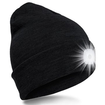 AKKEE Strickmütze Mütze mit Licht LED, Wiederaufladbare USB Strickmütze mit Licht (Einfarbig, 1-St., Winter Warme Mütze Kappe) zum Camping, Joggen und Geschenke für Männer Frauen