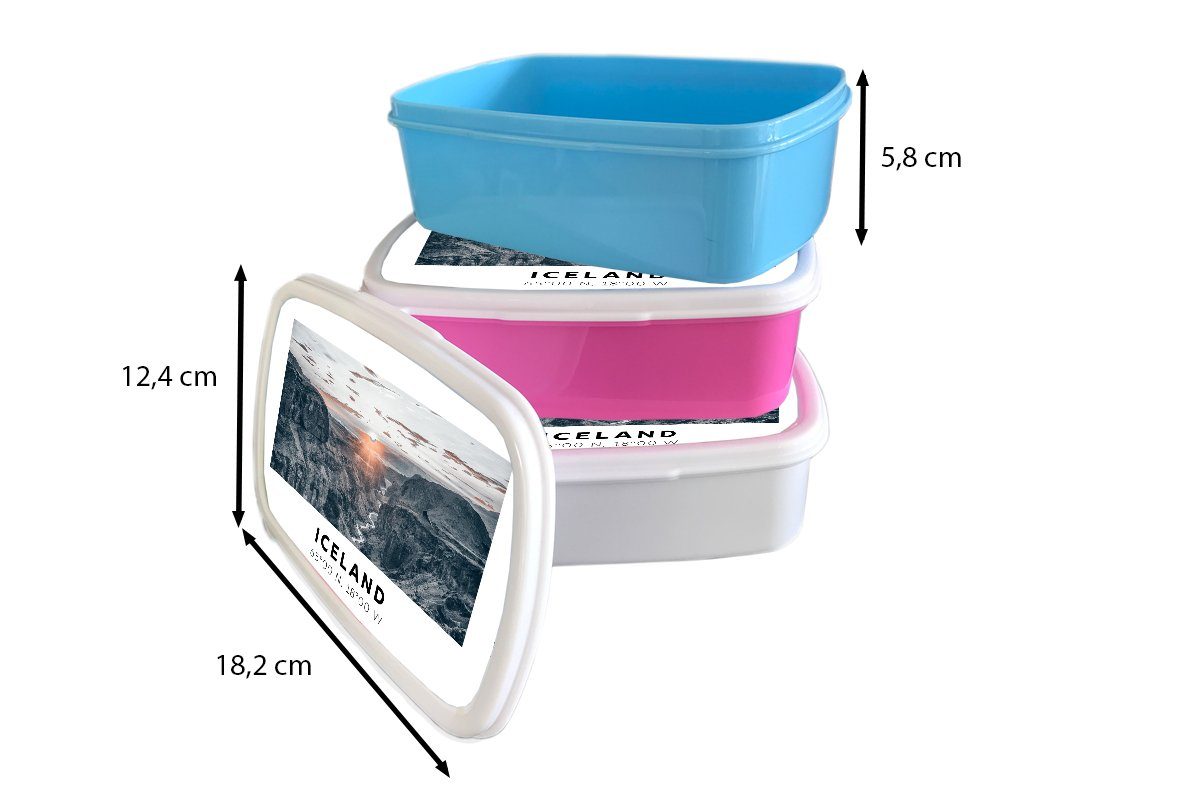 MuchoWow Lunchbox Berge, Mädchen, Erwachsene, Brotbox rosa - für Kinder, Kunststoff, Kunststoff Fluss - (2-tlg), Island Snackbox, Brotdose