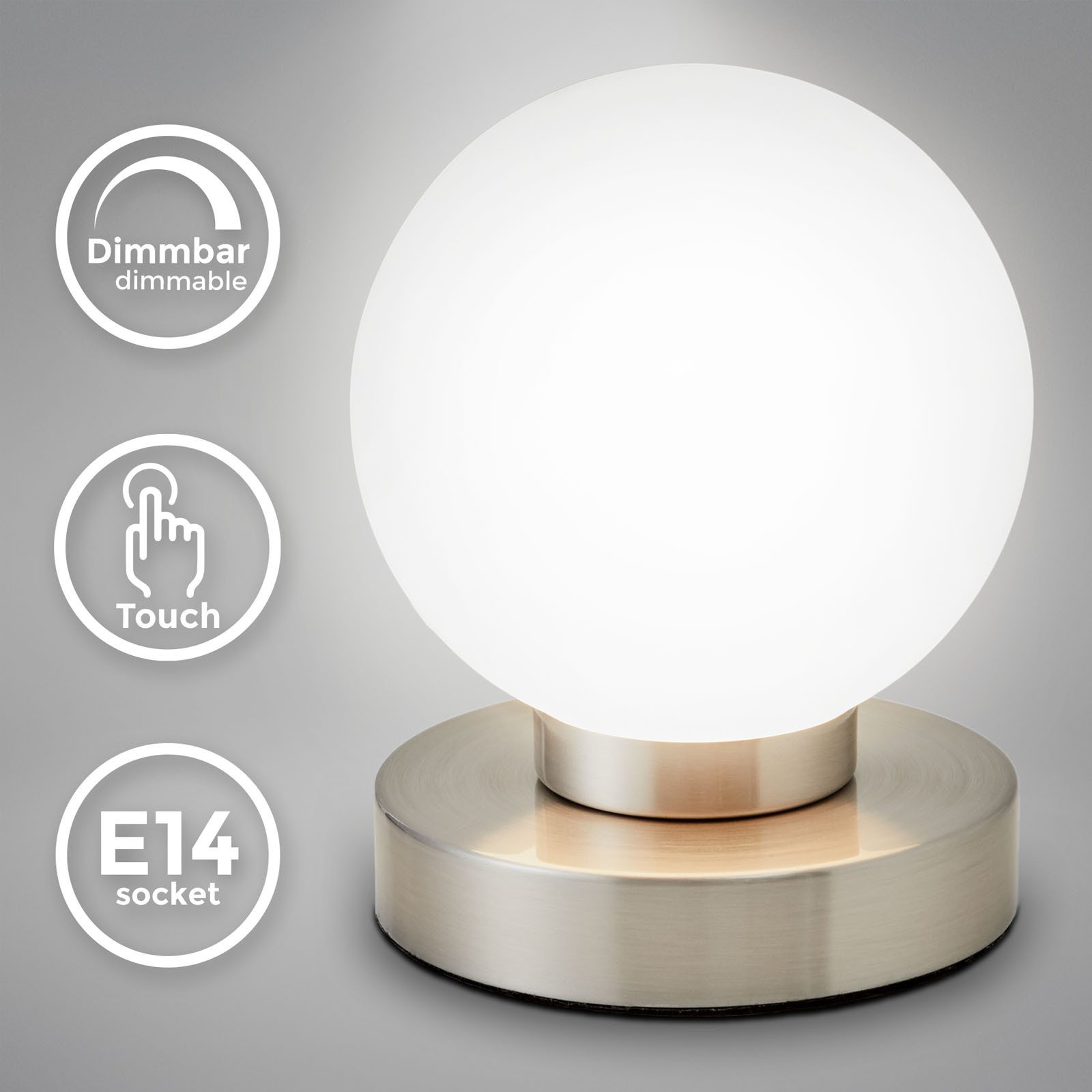 B.K.Licht Tischleuchte LED Tischlampe Touchfunktion E14 Nachttischlampe Schlafzimmer Flur, ohne Leuchtmittel, Abhängig vom Leuchtmittel - Warmweiß / Neutralweiß / Kaltweiß, Schlafzimmer Berührungssensor Stufen-dimmbar ohne Leuchtmittel