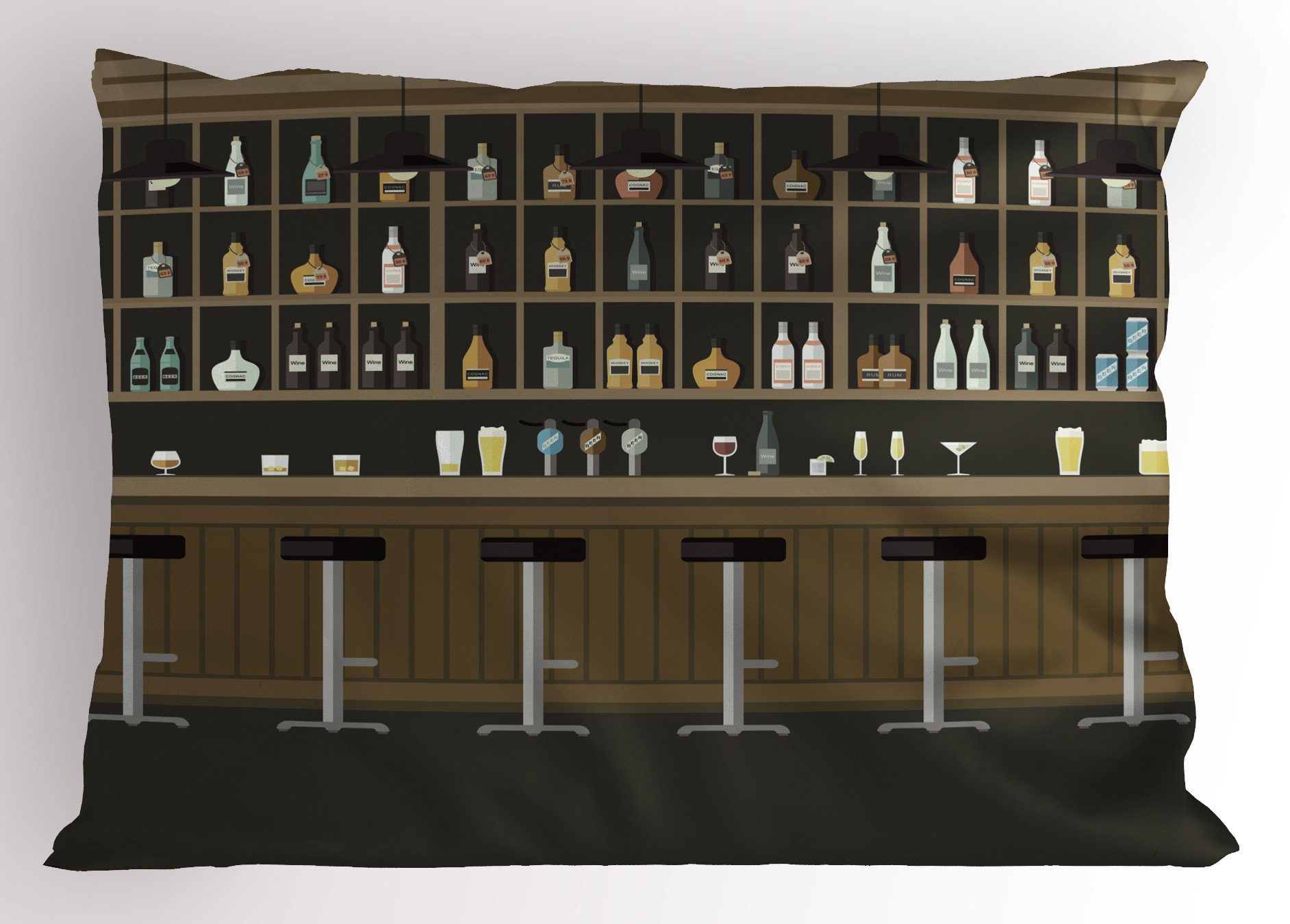 Kissenbezüge Dekorativer Standard King Size Gedruckter Kissenbezug, Abakuhaus (1 Stück), Irish Pub Barhocker und Flaschen