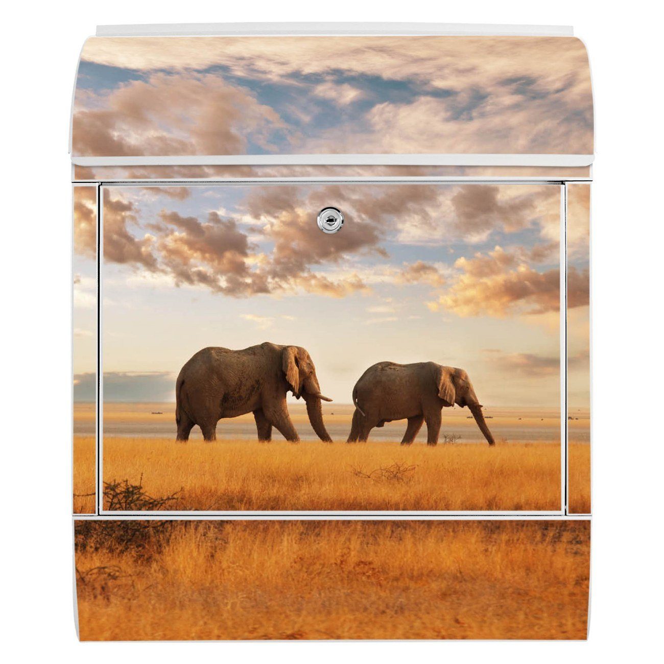 banjado Wandbriefkasten Elefanten mit weiß pulverbeschichtet, 14cm x witterungsbeständig, x Stahl Zeitungsfach), 47 (Wandbriefkasten 39