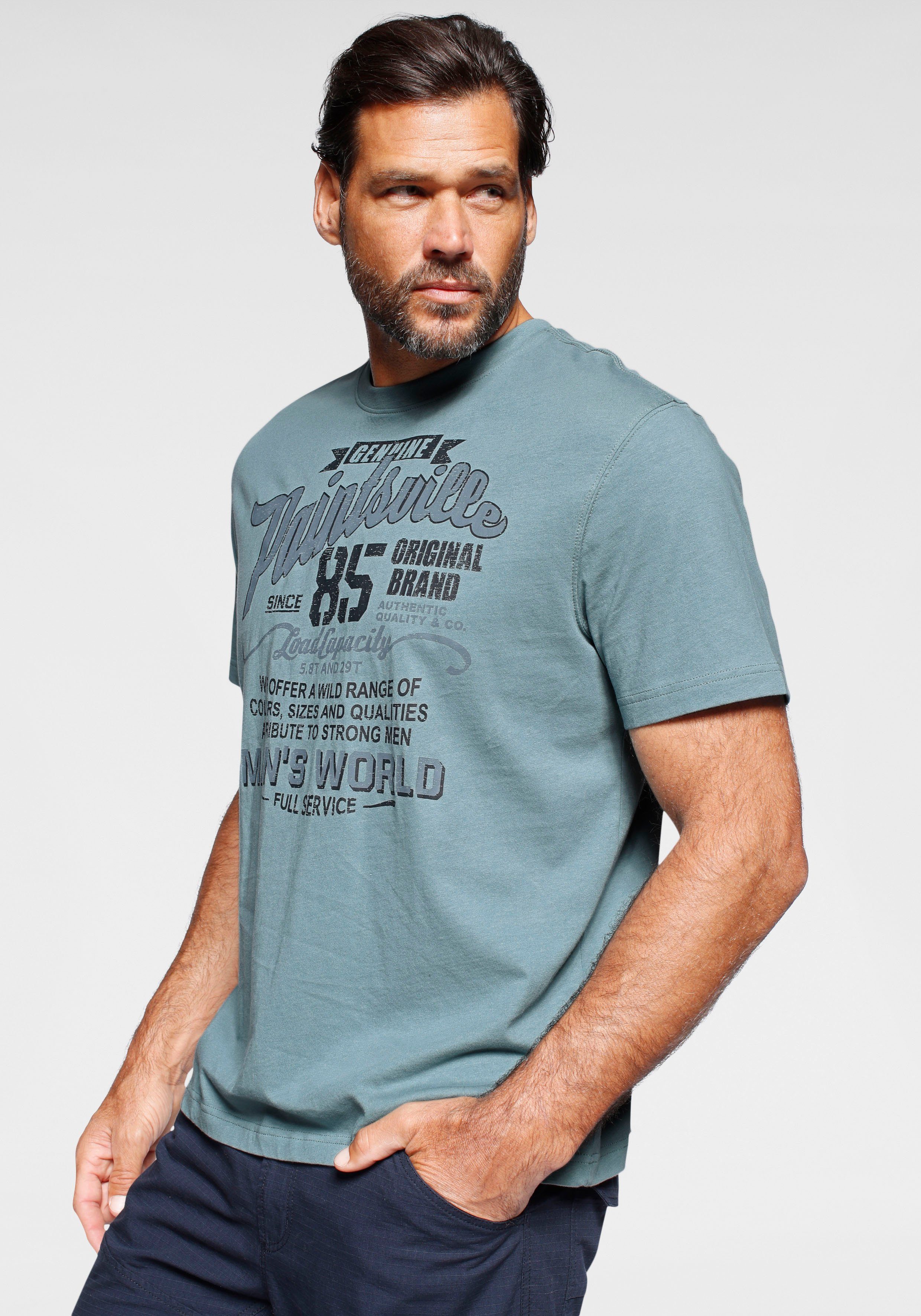 Man's World T-Shirt mit Print blau-grau