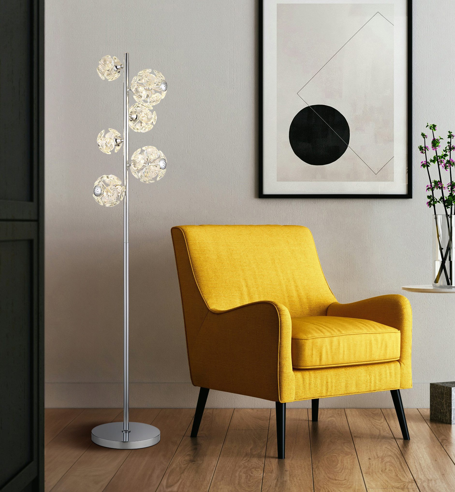 GLOBO LIGHTING LED Stehlampe VIRINA, LED fest integriert, Warmweiß, Stehlampe/Kristalle/3000K/Wohnzimmer/Schlafzimmer/Flur