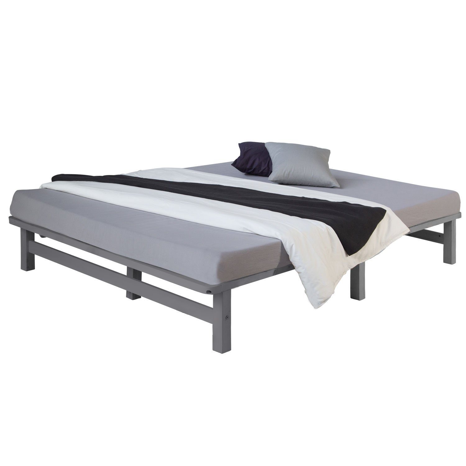 Homestyle4u Holzbett »Palettenbett 140x200 Doppelbett Bett Grau Lattenro«