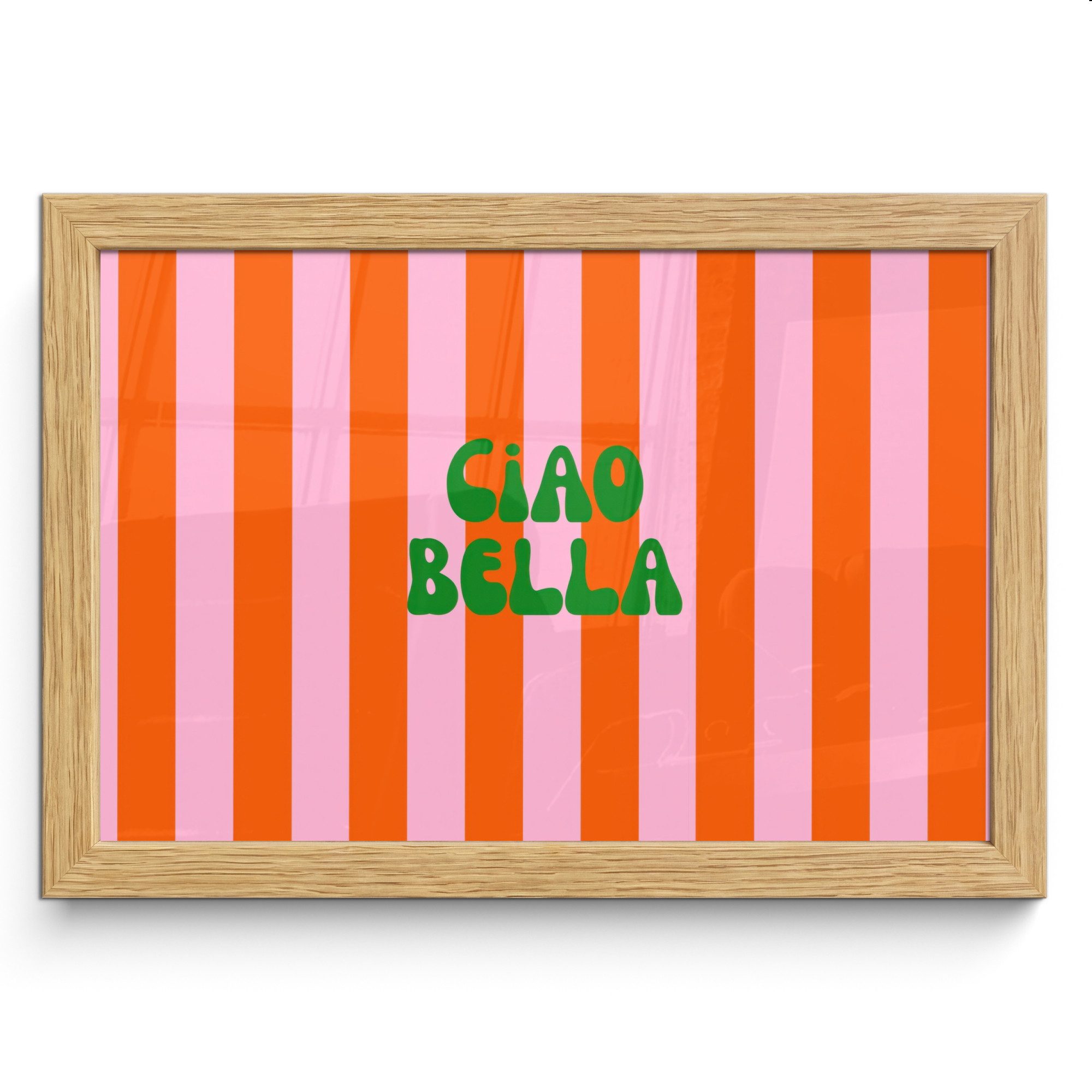 MuchoWow Poster Streifen - Orange - Vertikal - Ciao bella, (1 St), Wandbilder, Deko Wohnzimmer Schlafzimmer, 30x20 cm
