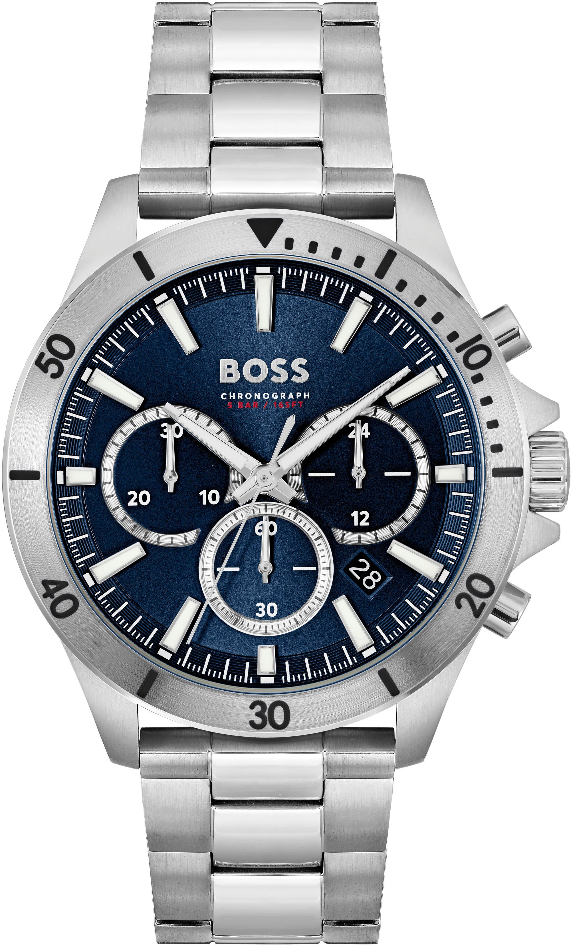 BOSS Chronograph TROPER 1514069, (1-tlg), Quarzuhr, Herrenuhr, Armbanduhr, Stoppfunktion, Edelstahlarmband