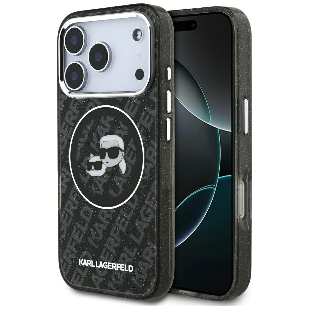 KARL LAGERFELD Handyhülle MagSafe iPhone 17 Pro Kunststoff schwarz Glitzer Logo 6,3 Zoll, Kantenschutz