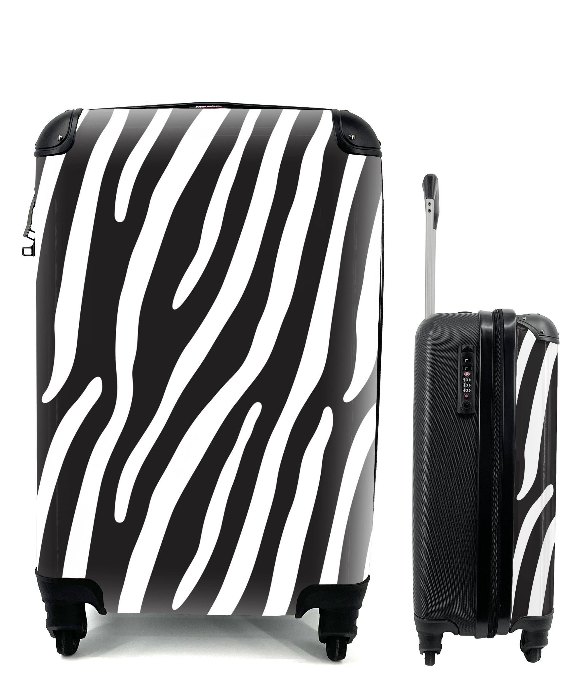 MuchoWow Handgepäckkoffer Tiere - Zebradruck - Schwarz, 4 Rollen, Reisetasche mit rollen, Handgepäck für Ferien, Trolley, Reisekoffer