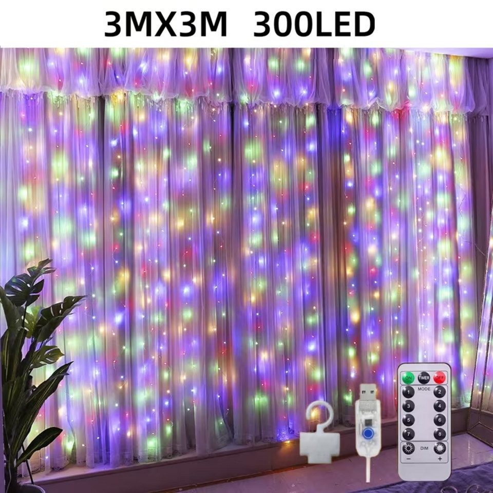 LED-Lichterkette 3x3m 300 LED Lichtervorhang Lichternetz Lichterkette mit Fernbedienung
