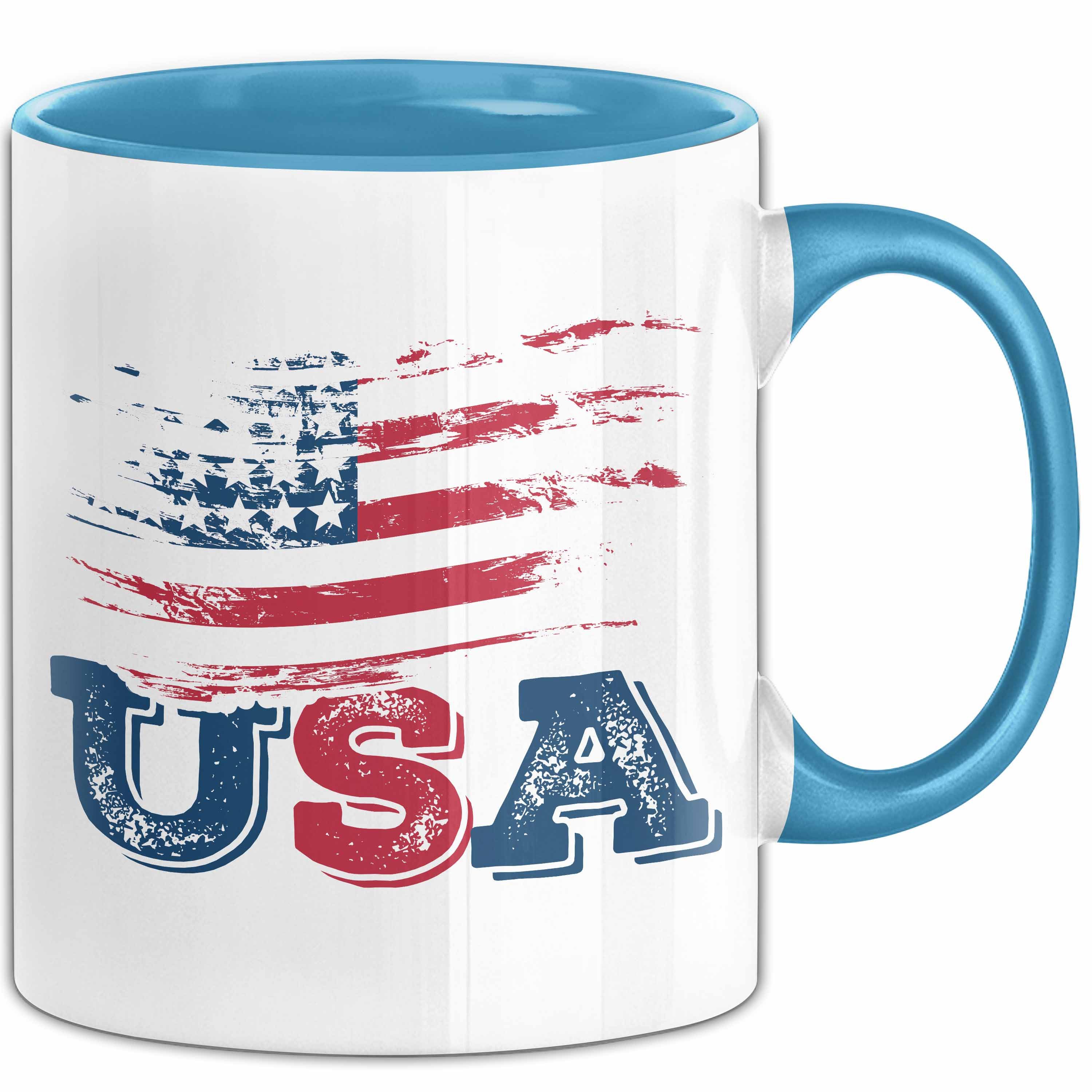 Trendation Tasse USA Flagge Tasse Geschenk Amerika Geschenkidee Auslandjahr Vereinigte