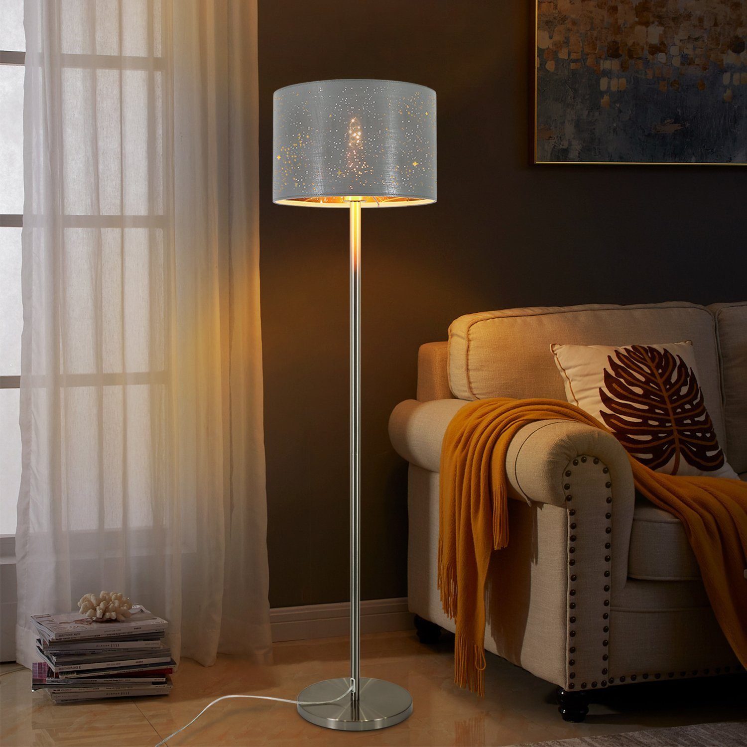 Nettlife Stehlampe Vintage Schwarz Sternenhimmel Stoffschirm günstig online kaufen