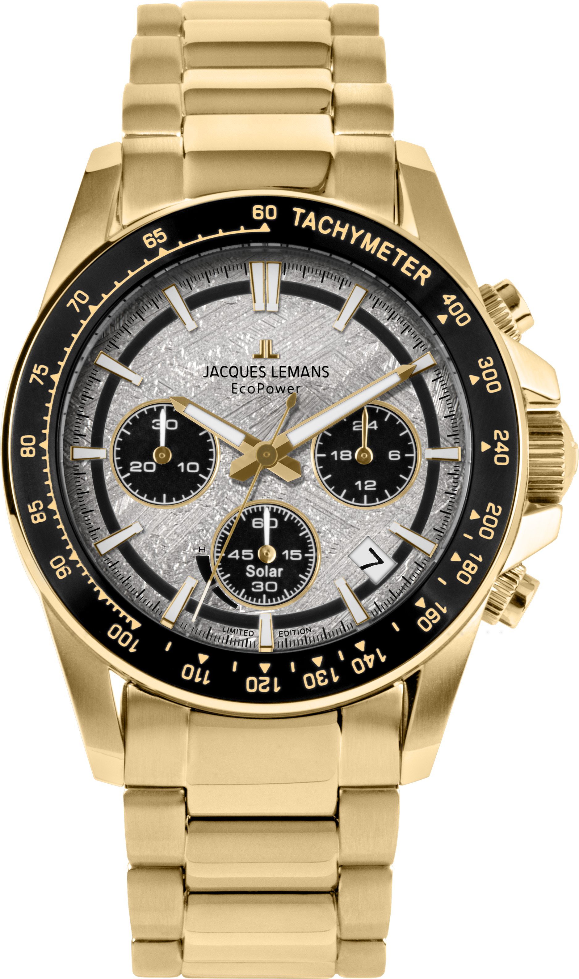 Jacques Lemans Chronograph Eco Power Limited Edition 50-10F, (Set, 3-tlg., mit Wechselwerkzeug und -band), Armbanduhr, Solar, Herrenuhr, Edelstahlarmband