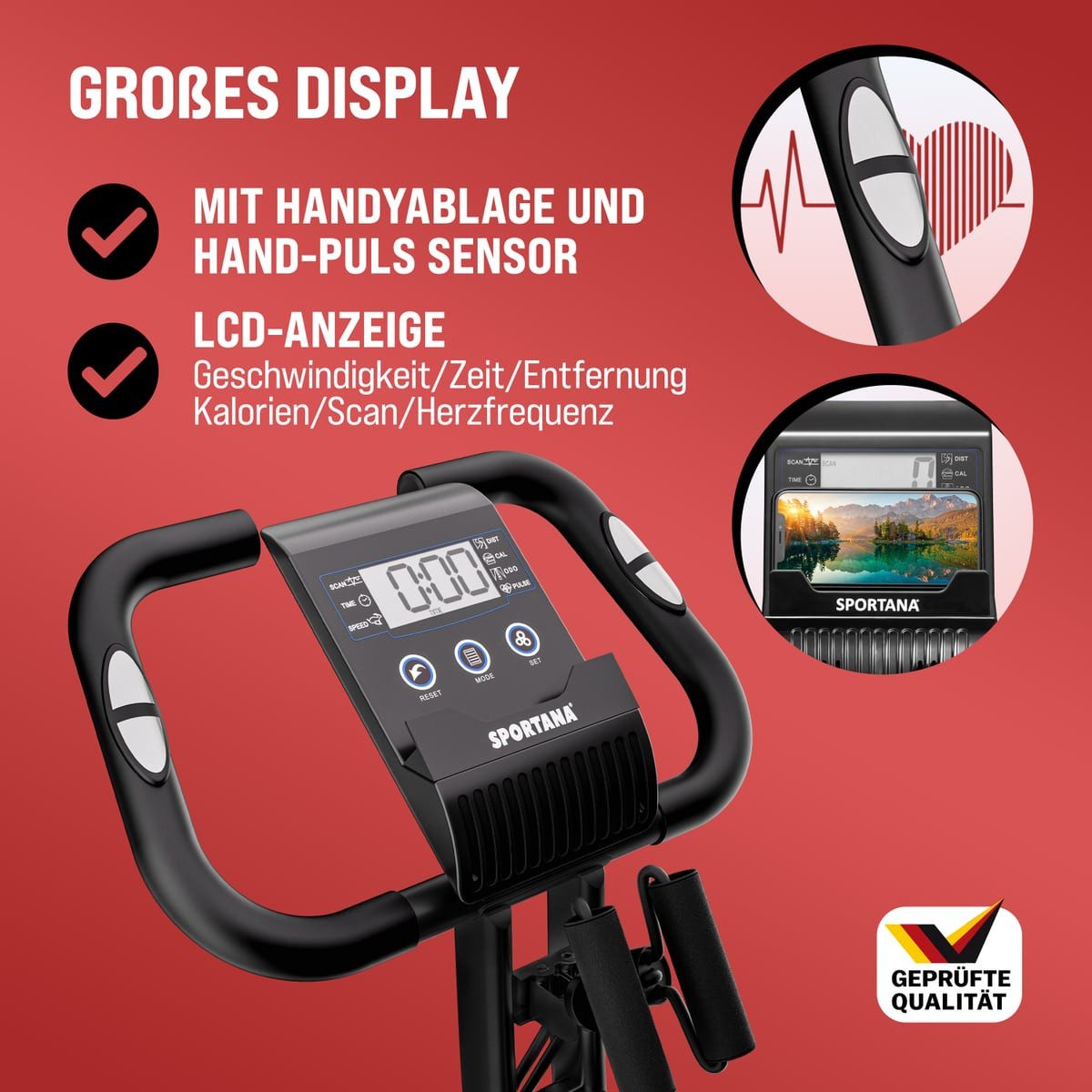 Sportana Heimtrainer Eagle 3, Klappbar Fitnessfahrrad 16 Stufen Pulssensoren 2 Fitnessbänder Fahrrad