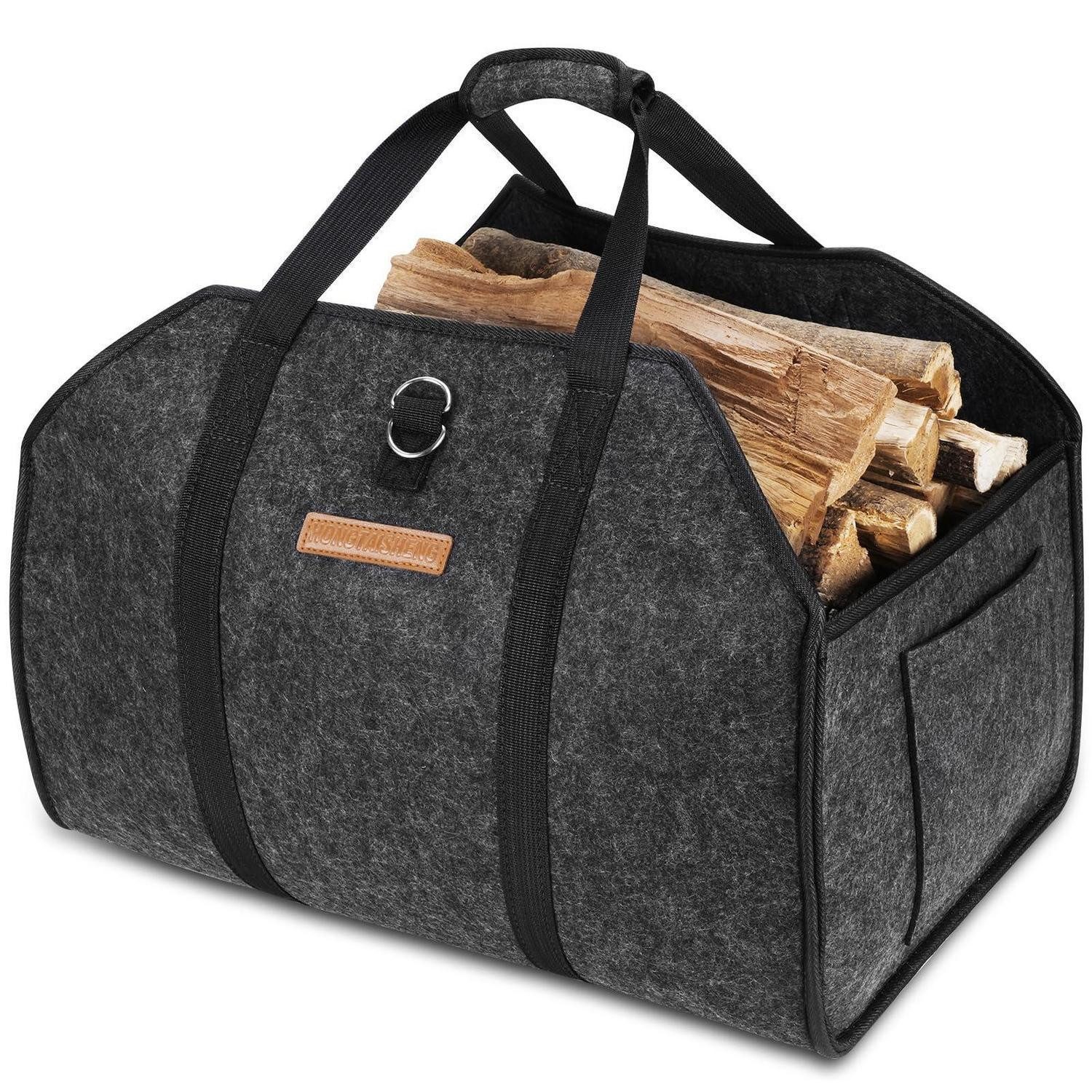 LuxusKollektion Kaminholzkorb Filz Holzkorb Schwarz XL