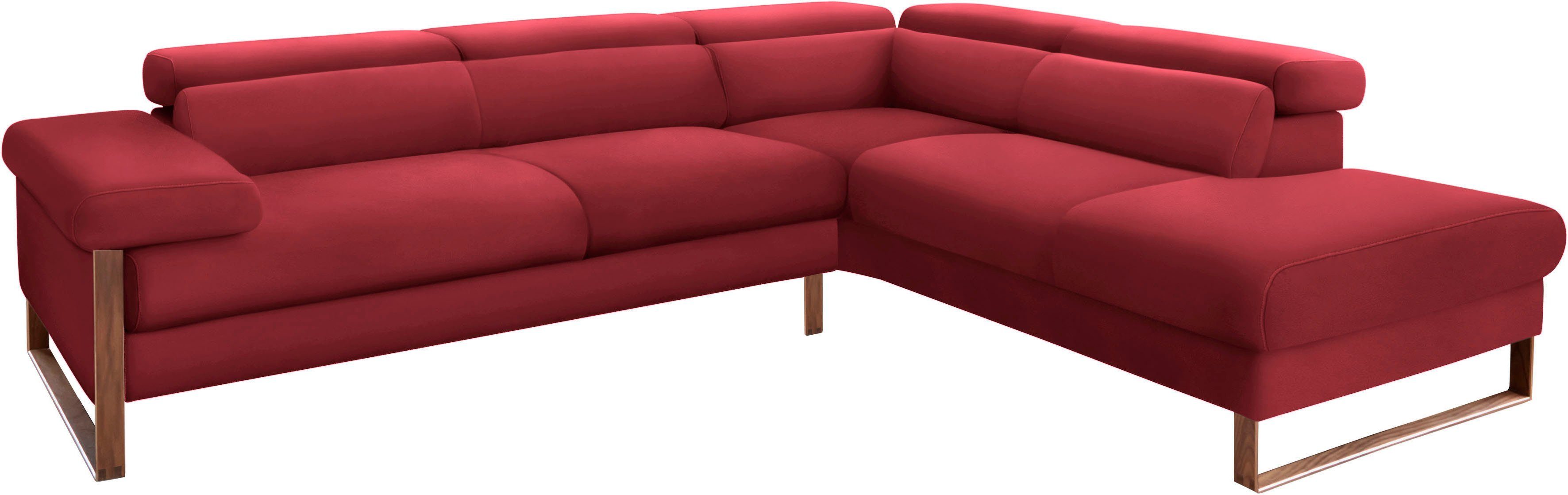 W.SCHILLIG Ecksofa finn, Designsofa mit tollem Sitzkomfort, bequem, L-Form, German Design Award 2016, Fußgestell Nussbaum natur, Breite 281 cm