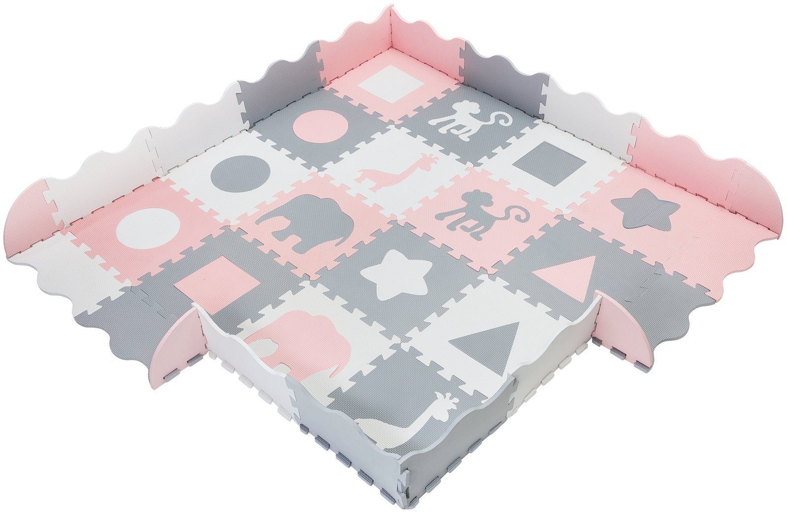 Moby-System Laufstall Schaumstoff-Puzzlematte XL 150 x 150 x 1 cm mit Rand, Rosa
