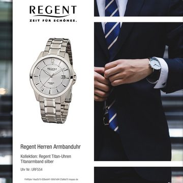 Regent Quarzuhr Regent Herren-Armbanduhr silber Analog, (Analoguhr), Herren Armbanduhr rund, mittel (ca. 39mm), Titanarmband