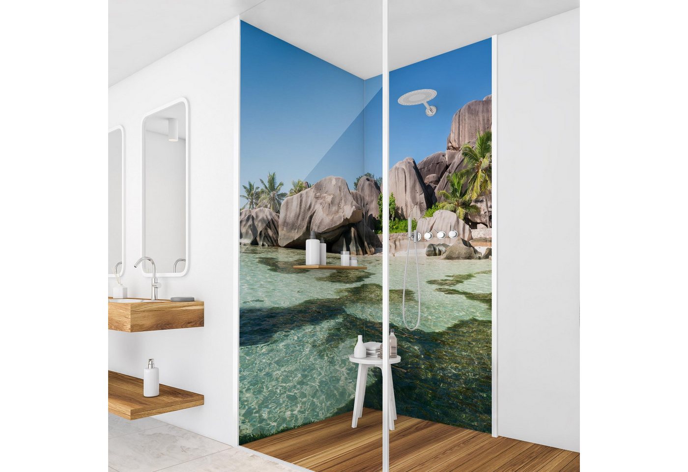 Thumbnail - Bilderdepot24 Duschrückwand Strand türkis Duschrückwand ohne Bohren Tropisch Natur, (2-tlg., 0,61 mm starke Folie selbst...