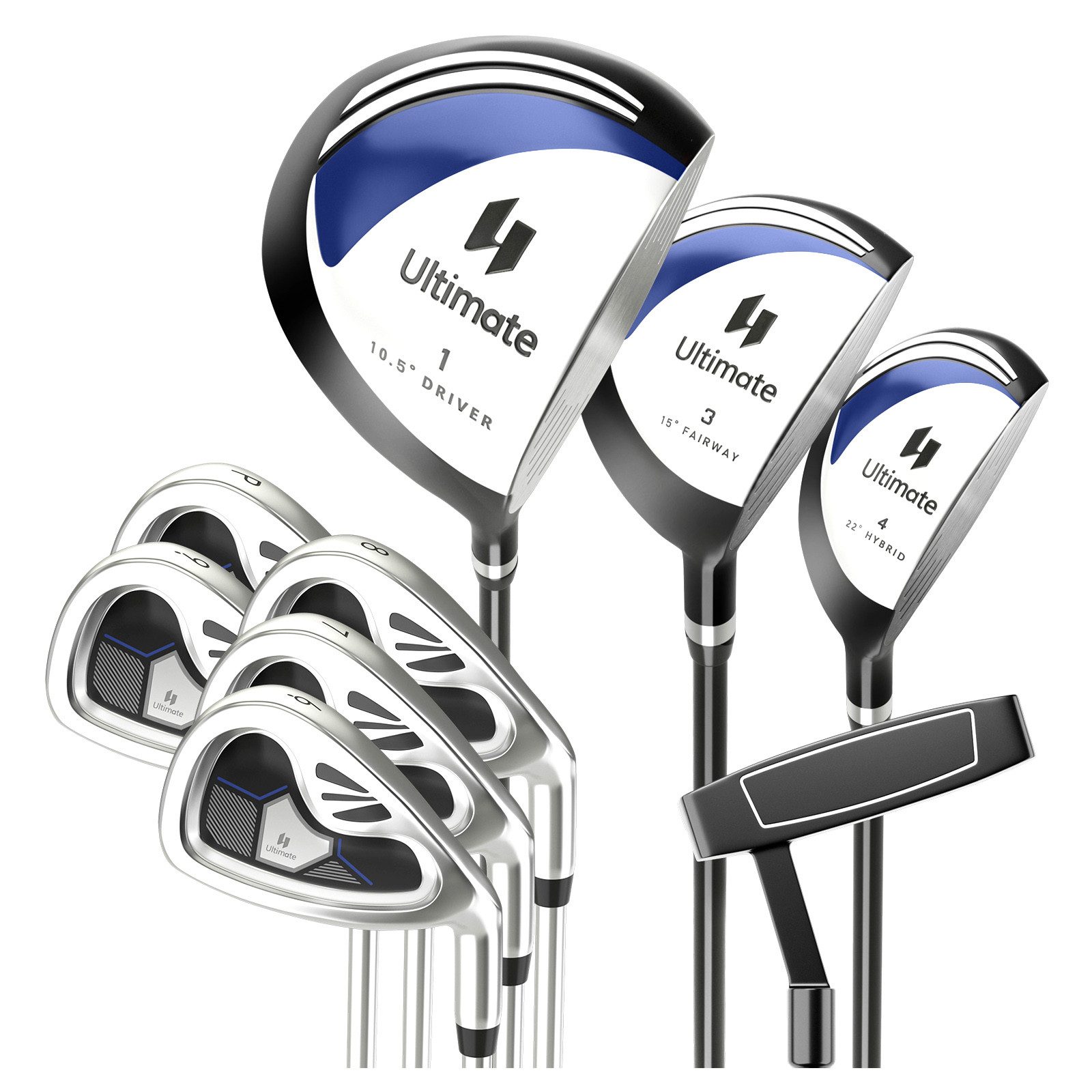 COSTWAY Golfschläger + Golfbag, 9-tlg., Golfschläger Komplettset für rechtshändig, Herren