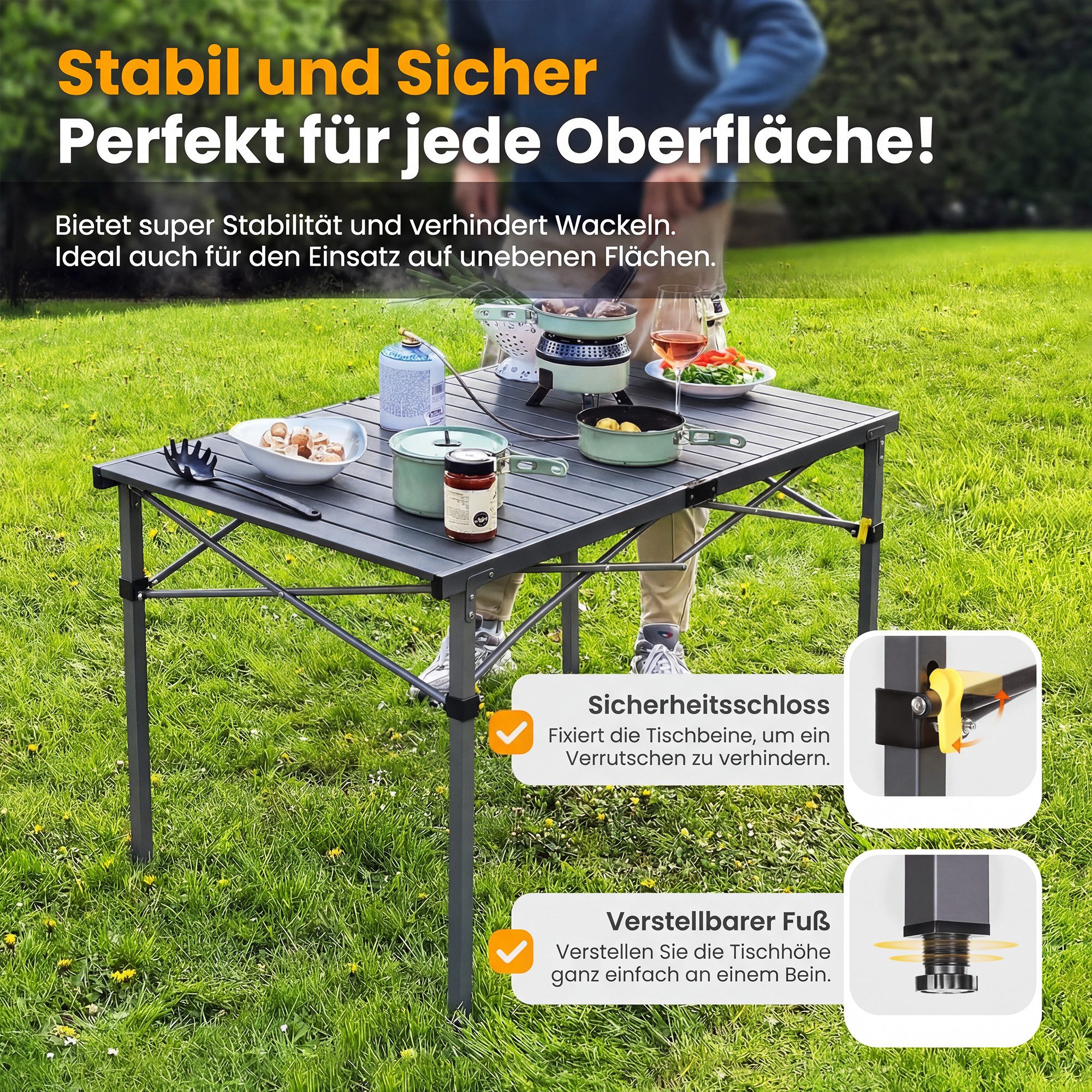 HOMECALL Klapptisch Campingtisch Klappbar Balkontisch Gartentisch Tragbar Outdoor Tisch, Robust, stabil, für 4-6 Personen
