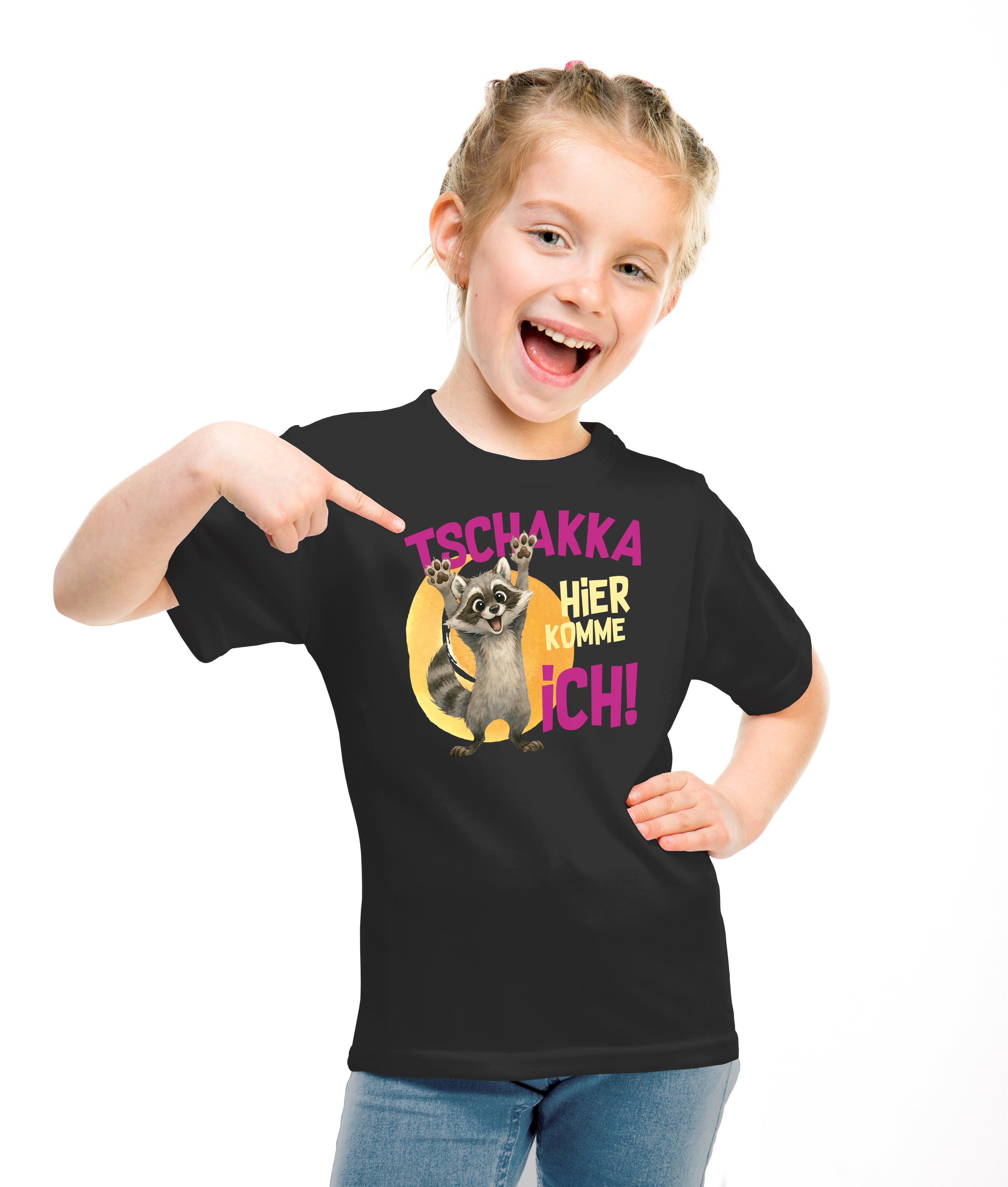 MoonWorks Print-Shirt Kinder T-Shirt Mädchen Waschbär Lustiges Tschakka Comic Tiermotiv