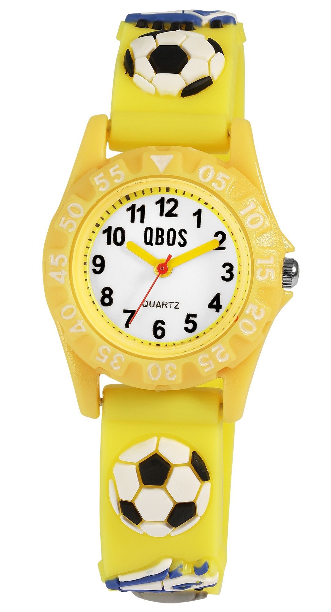 Qbos Quarzuhr 4500045 Silikonband, bunt, Motiv Fußball, D 28 mm