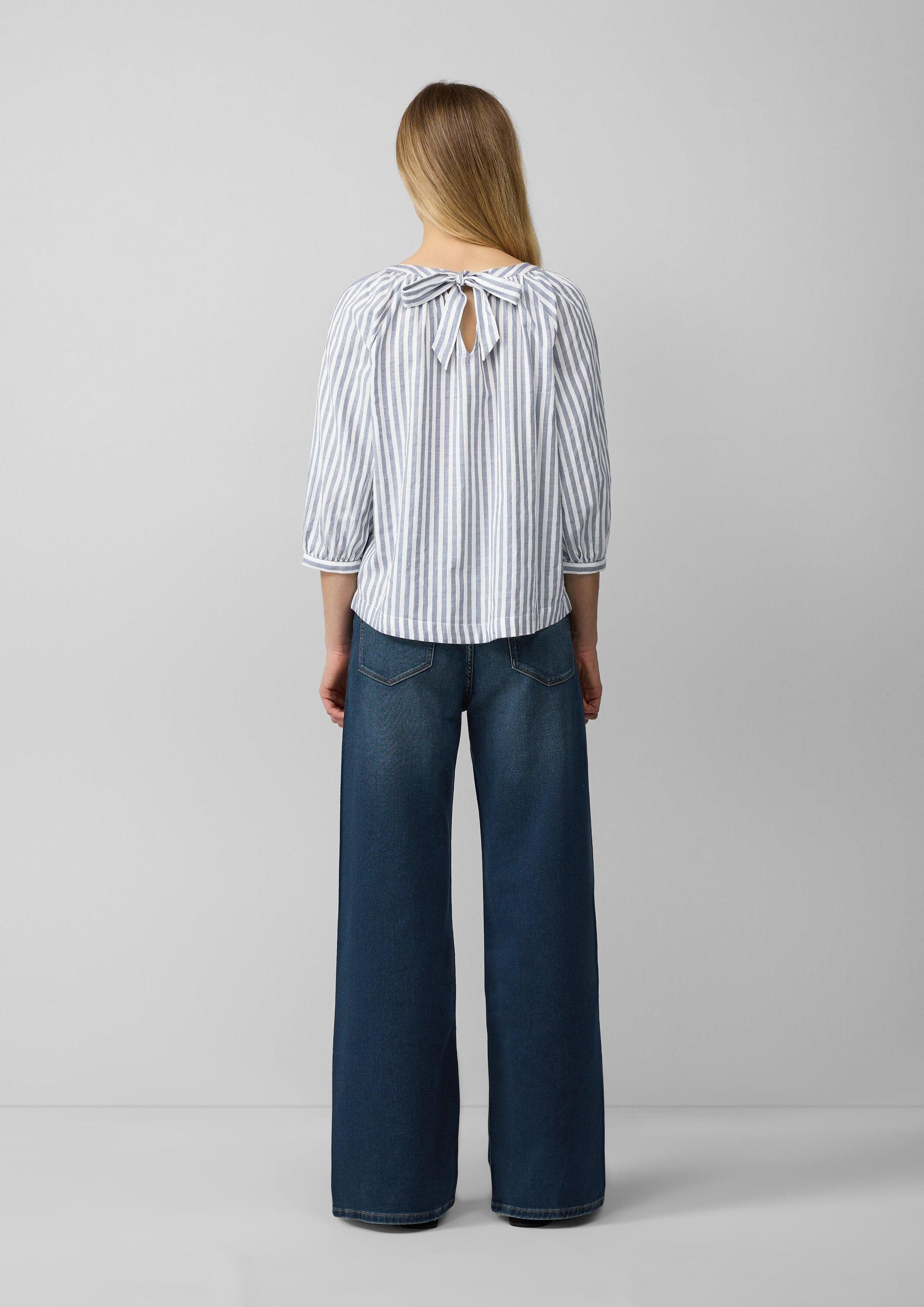 s.Oliver Kurzarmbluse Bluse Streifenbluse mit Raffung und Schleife