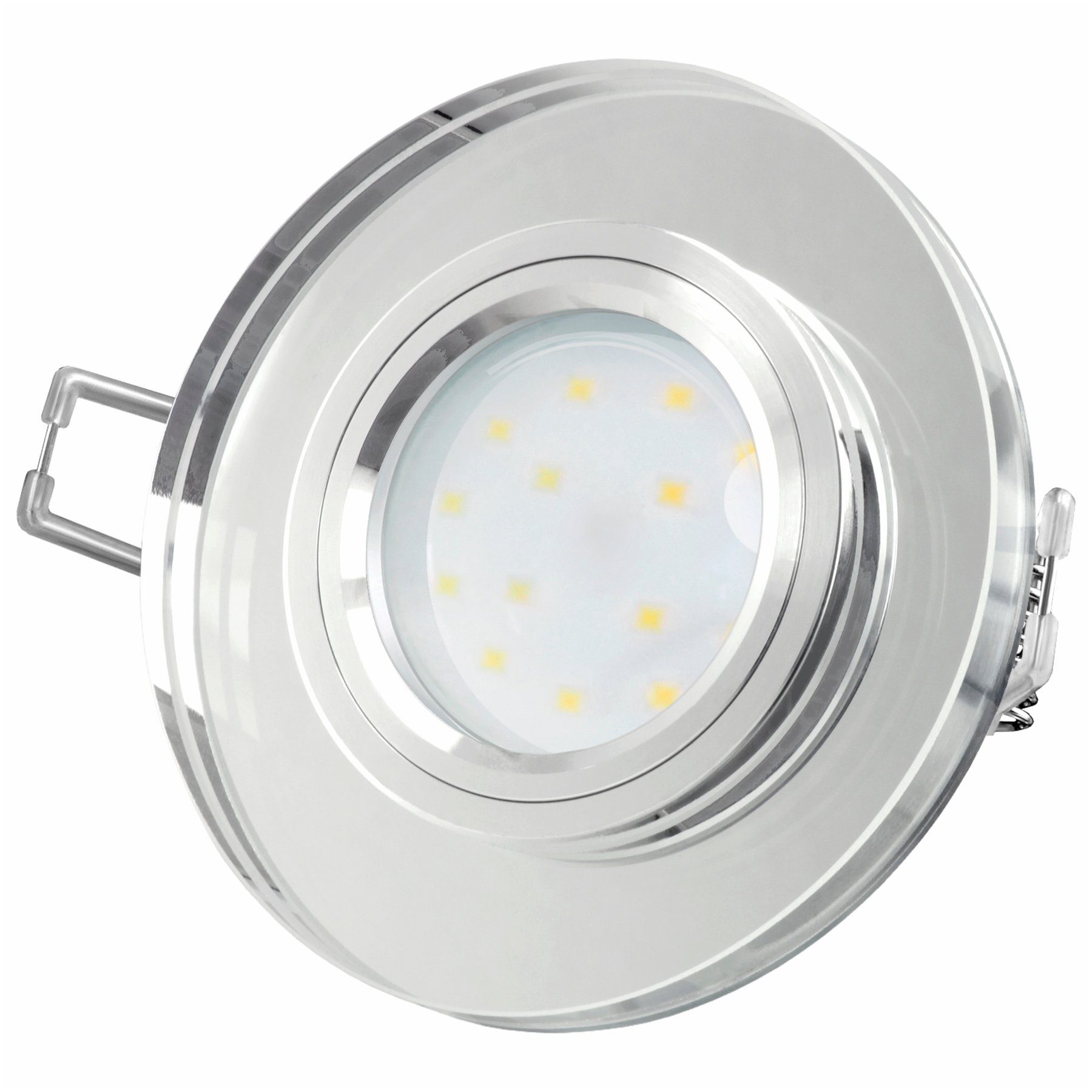SSC-LUXon LED Einbaustrahler LED-Einbauspot Echtglas flach, rund, klar spiegelnd, fourSTEP Dim LED, Neutralweiß