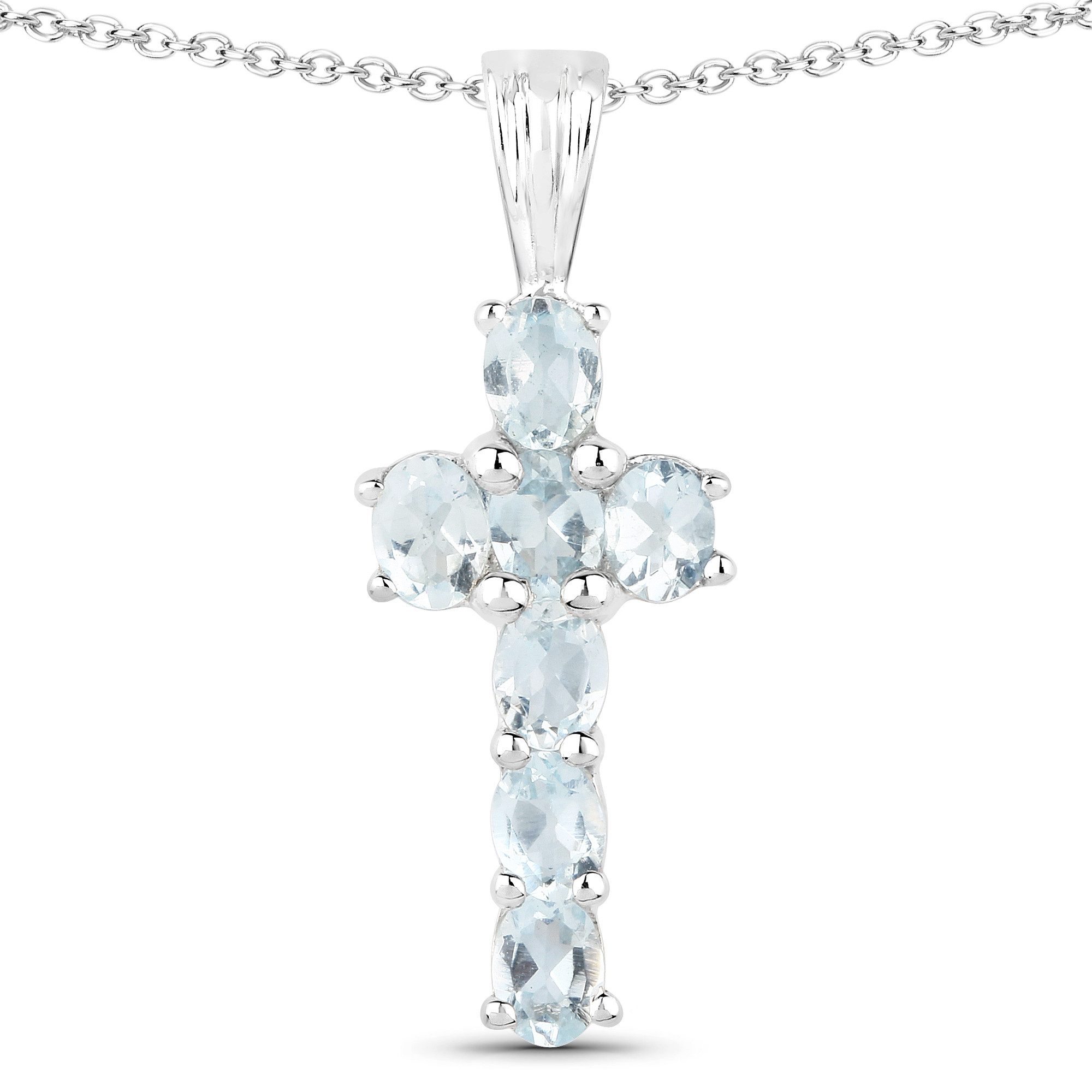 Vira Jewels Kette mit Anhänger 925-Sterling Silber rhodiniert Glänzend Aquamarine hellblau