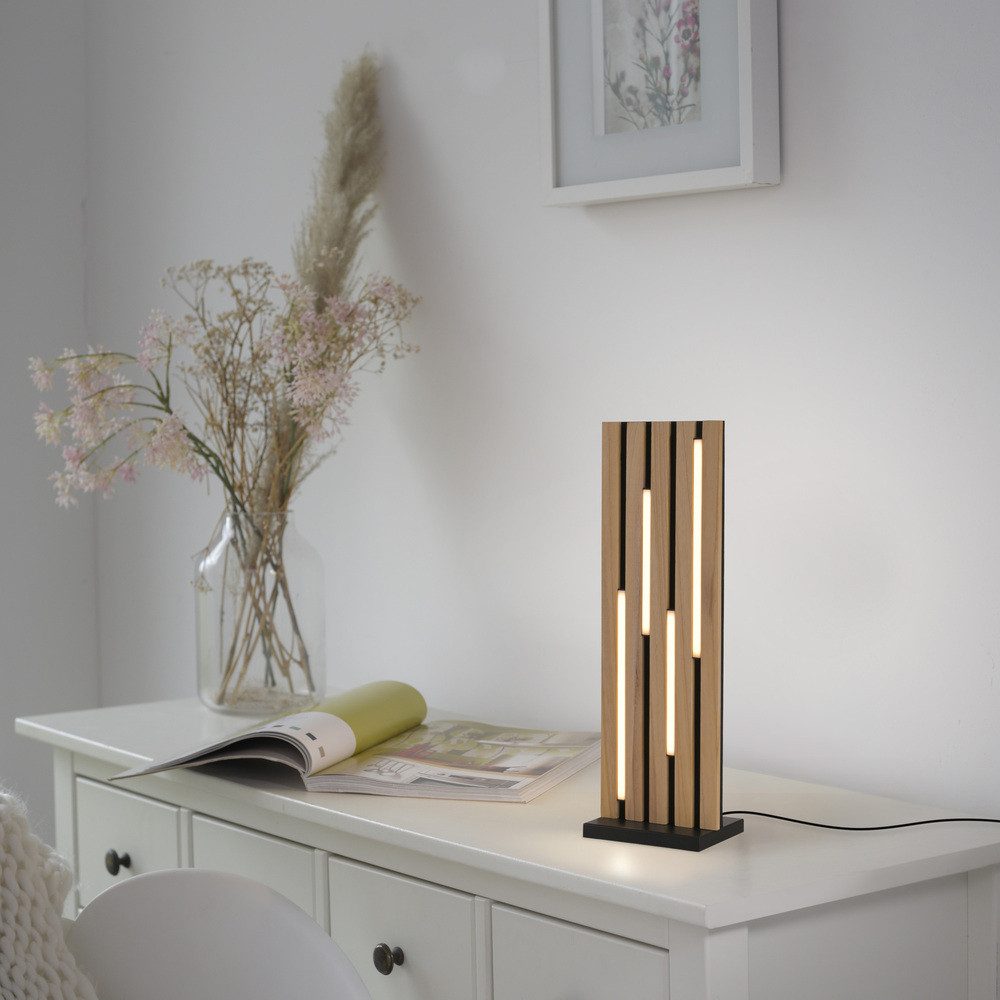 Paul Neuhaus Smarte LED-Leuchte LED Tischleuchte Q-AKUSTIK, Smart Home, Dimmfunktion, Memoryfunktion, CCT, mit Leuchtmittel, warmweiß-kaltweiß, Echtholz Eiche, Fernbedienung, Smarthome, dimmbar